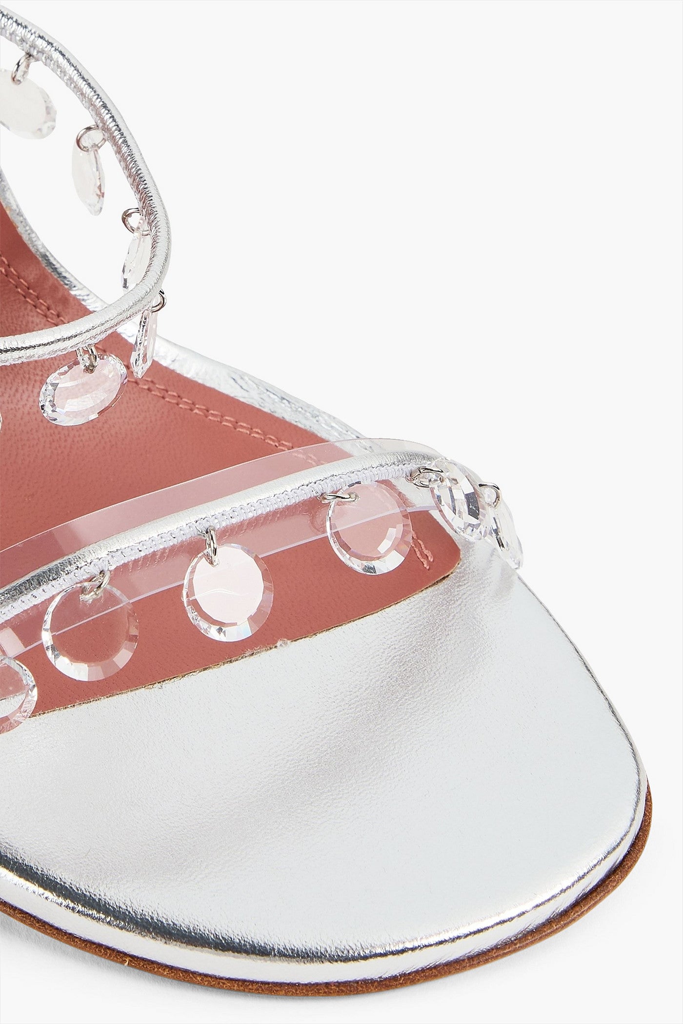 Amina Muaddi Tina Crystal-Embellished Metallic Leather Sandals Silver Women's