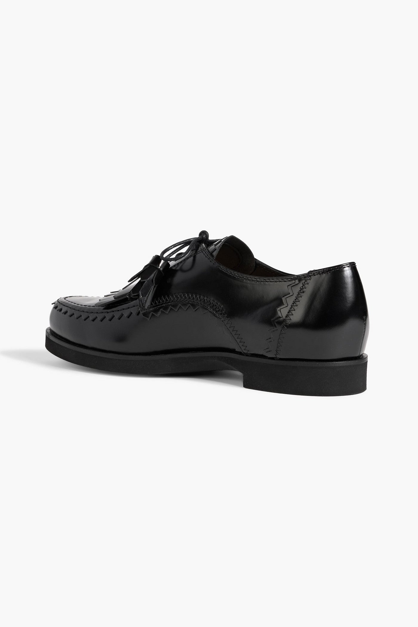 Tod's Fringed Glossed-Leather Brogues Black Women's