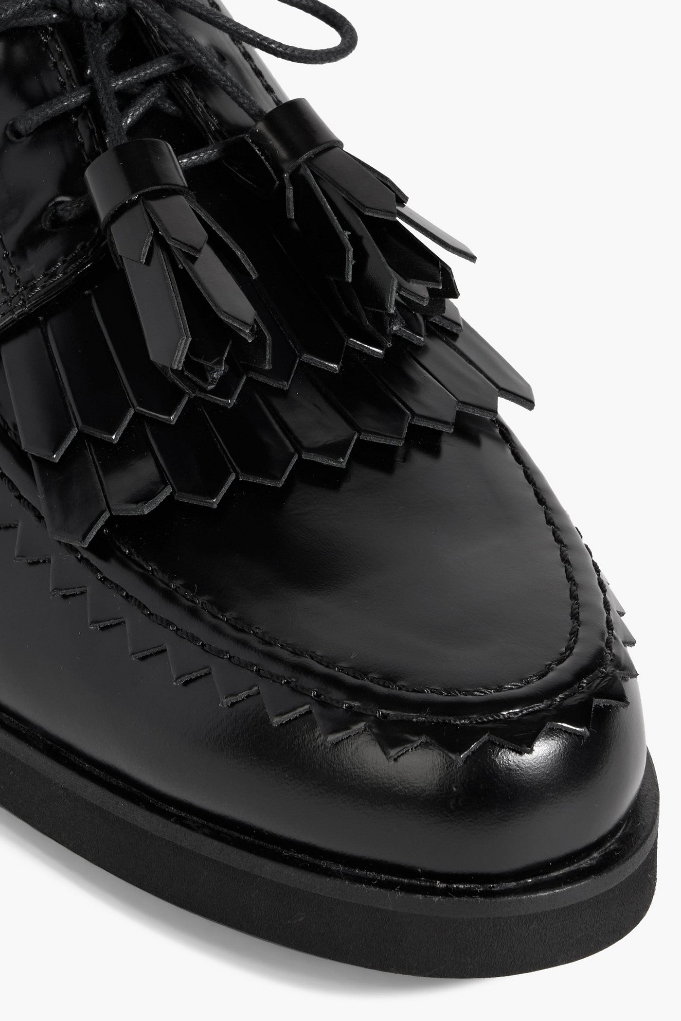 Tod's Fringed Glossed-Leather Brogues Black Women's