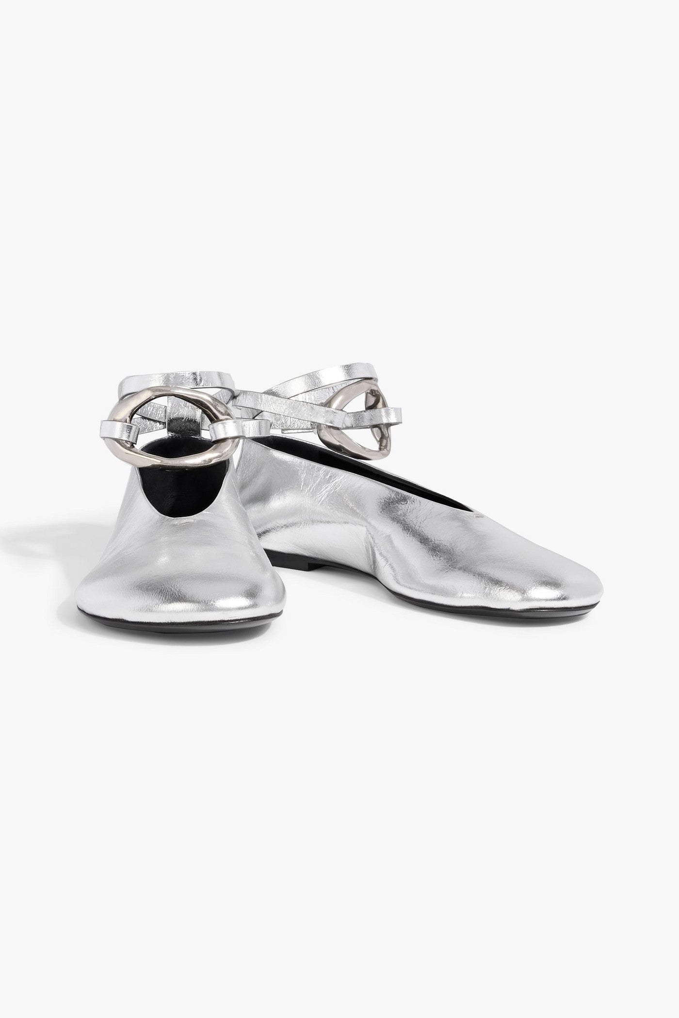 Jil Sander Metallic Leather Ballet Flats Silver Women's