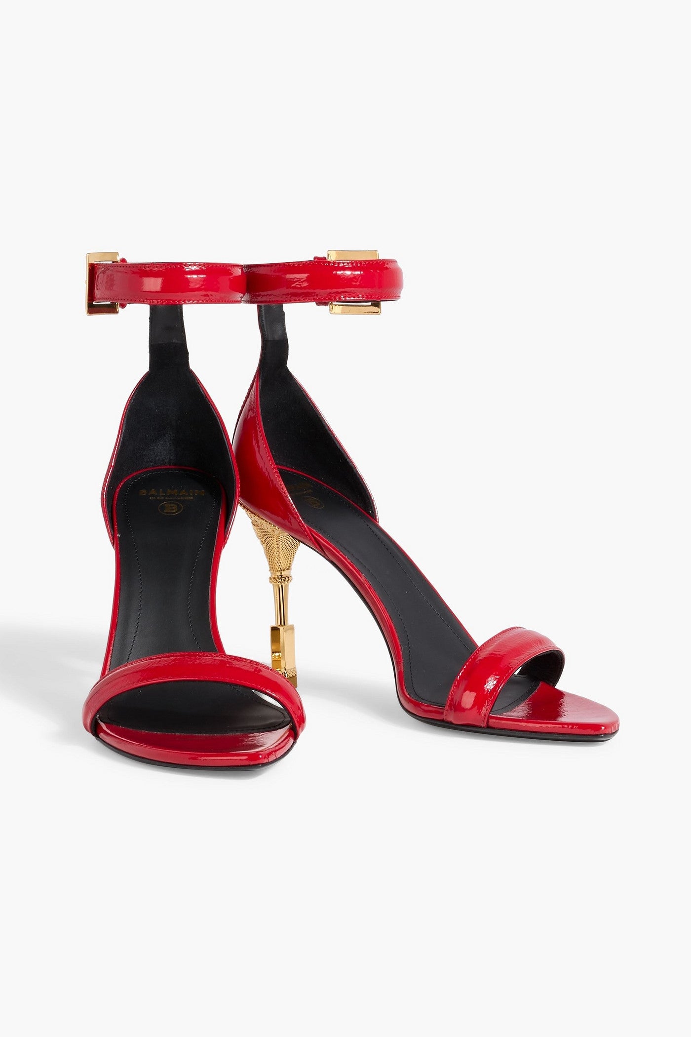 Balmain Moneta Patent-Leather Sandals Red Women's