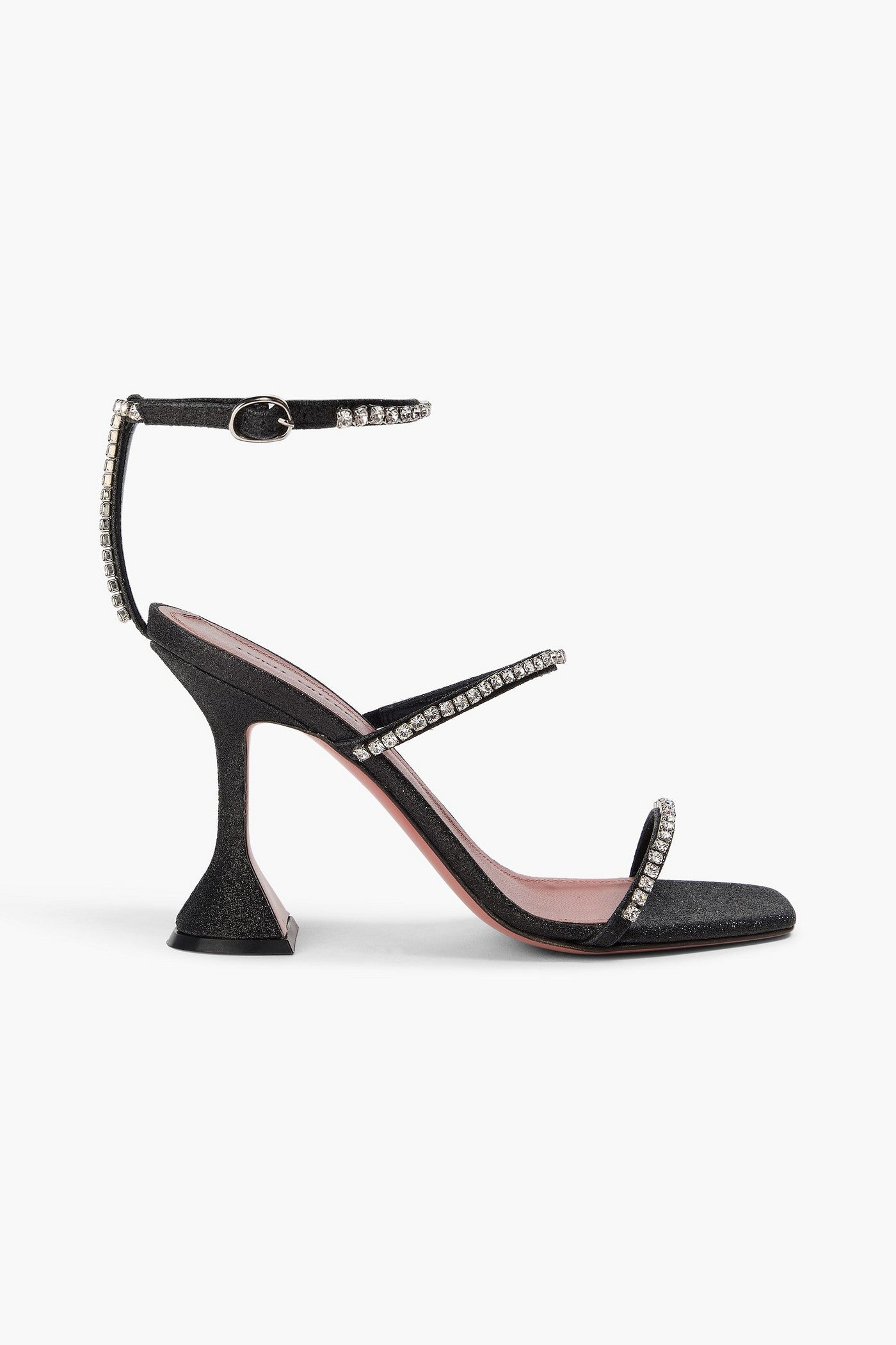 Amina Muaddi Gilda Crystal-Embellished Glittered Brushed-Leather Sandals Black Women's