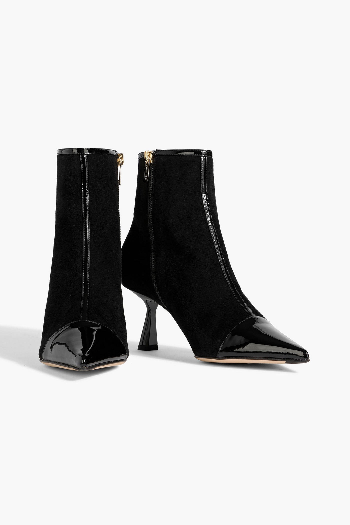 Jimmy Choo Kix Patent Leather-Trimmed Suede Ankle Boots Black Women's