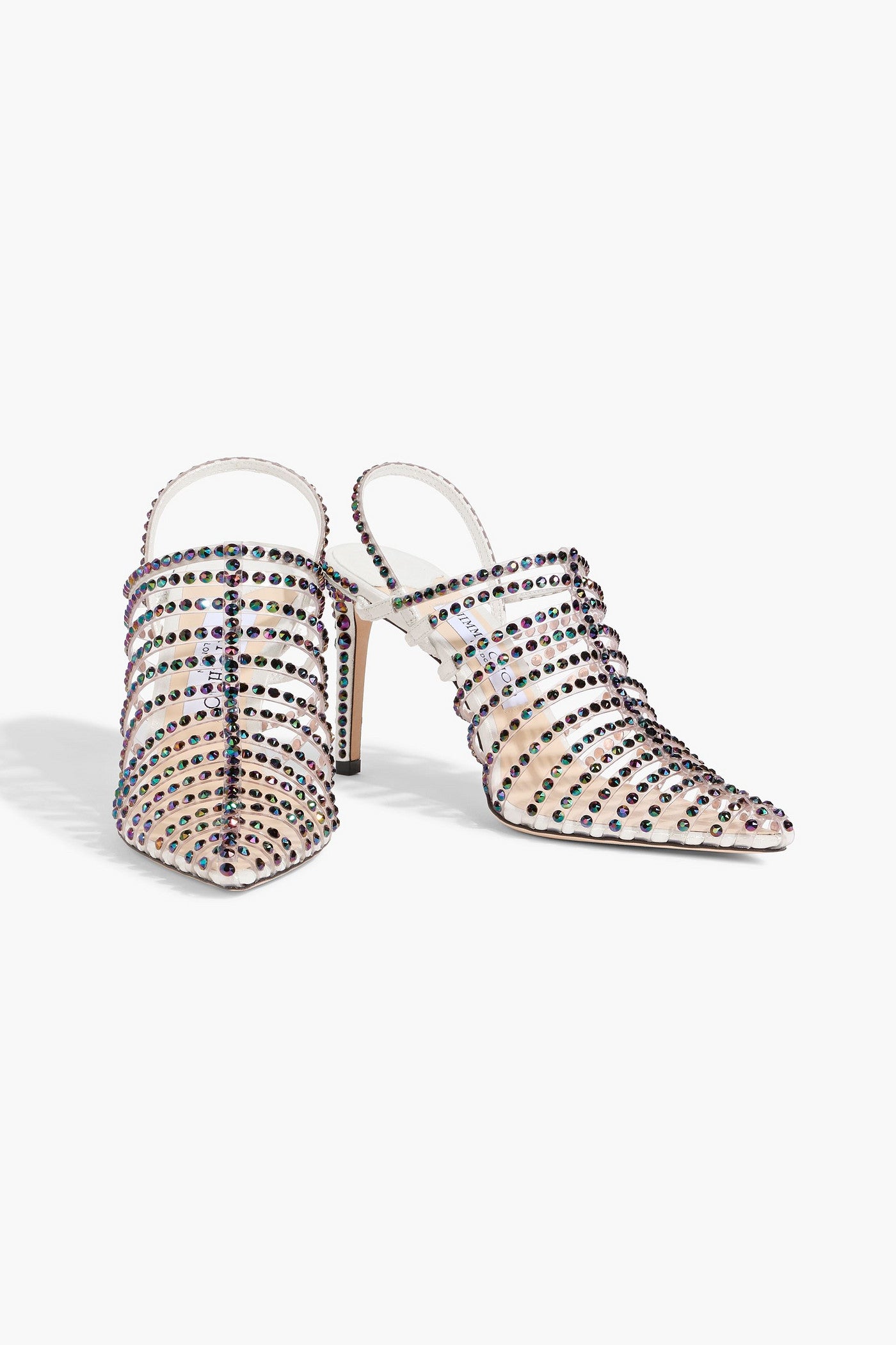 Jimmy Choo Thu 85 Crystal-Embellished Lam And Pvc Slingback Sandals Silver Women's