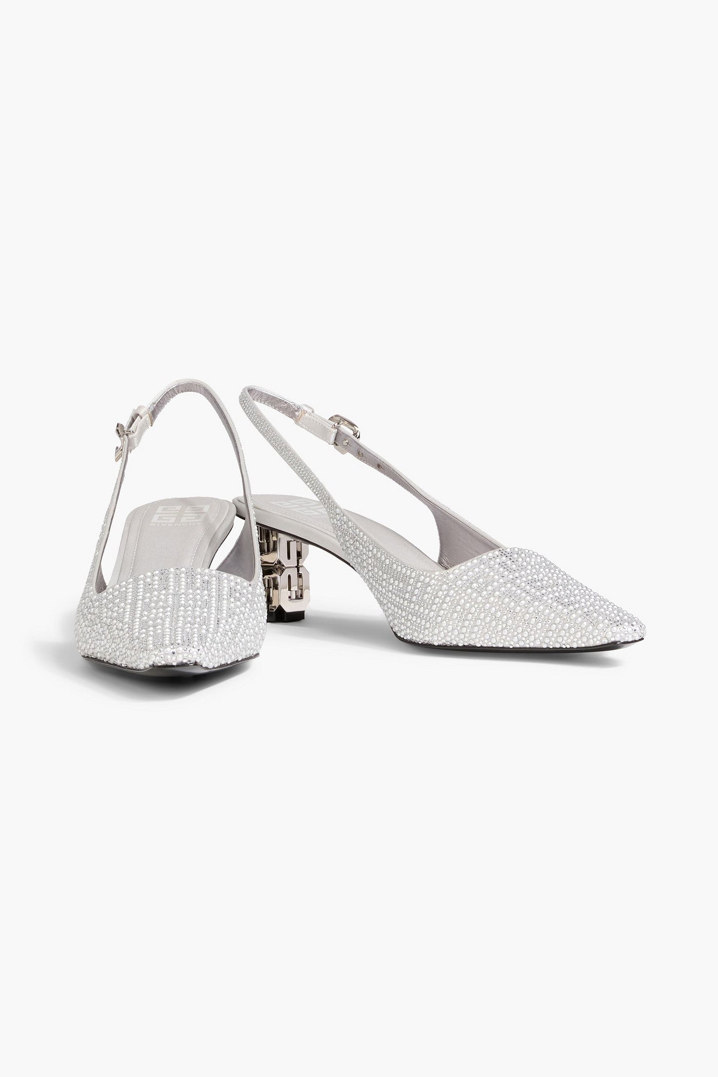 Givenchy G Cube Embellished Satin Slingback Pumps Silver Women's
