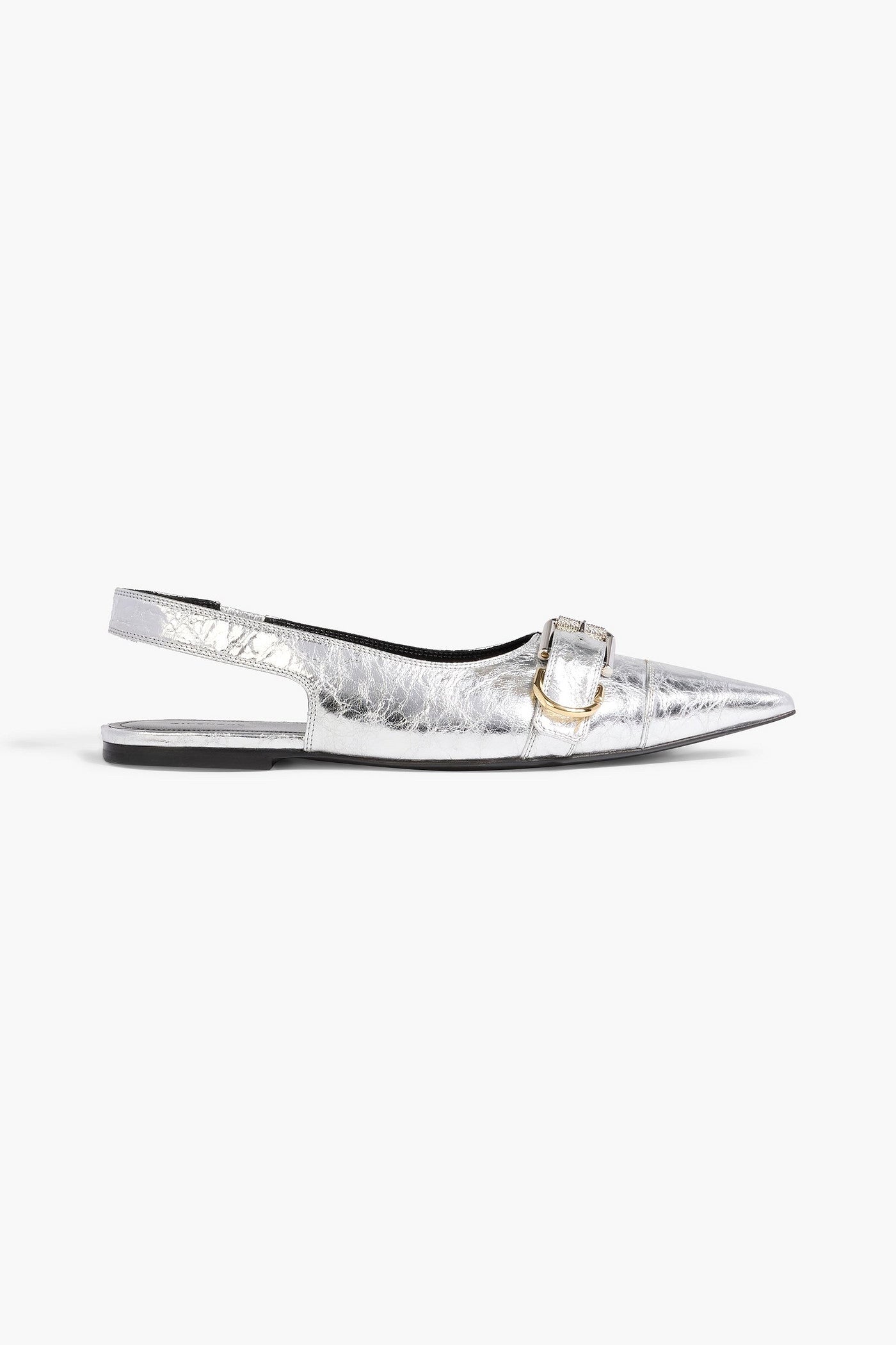 Givenchy Voyou Metallic Crinkled-Leather Slingback Point-Toe Flats Silver Women's