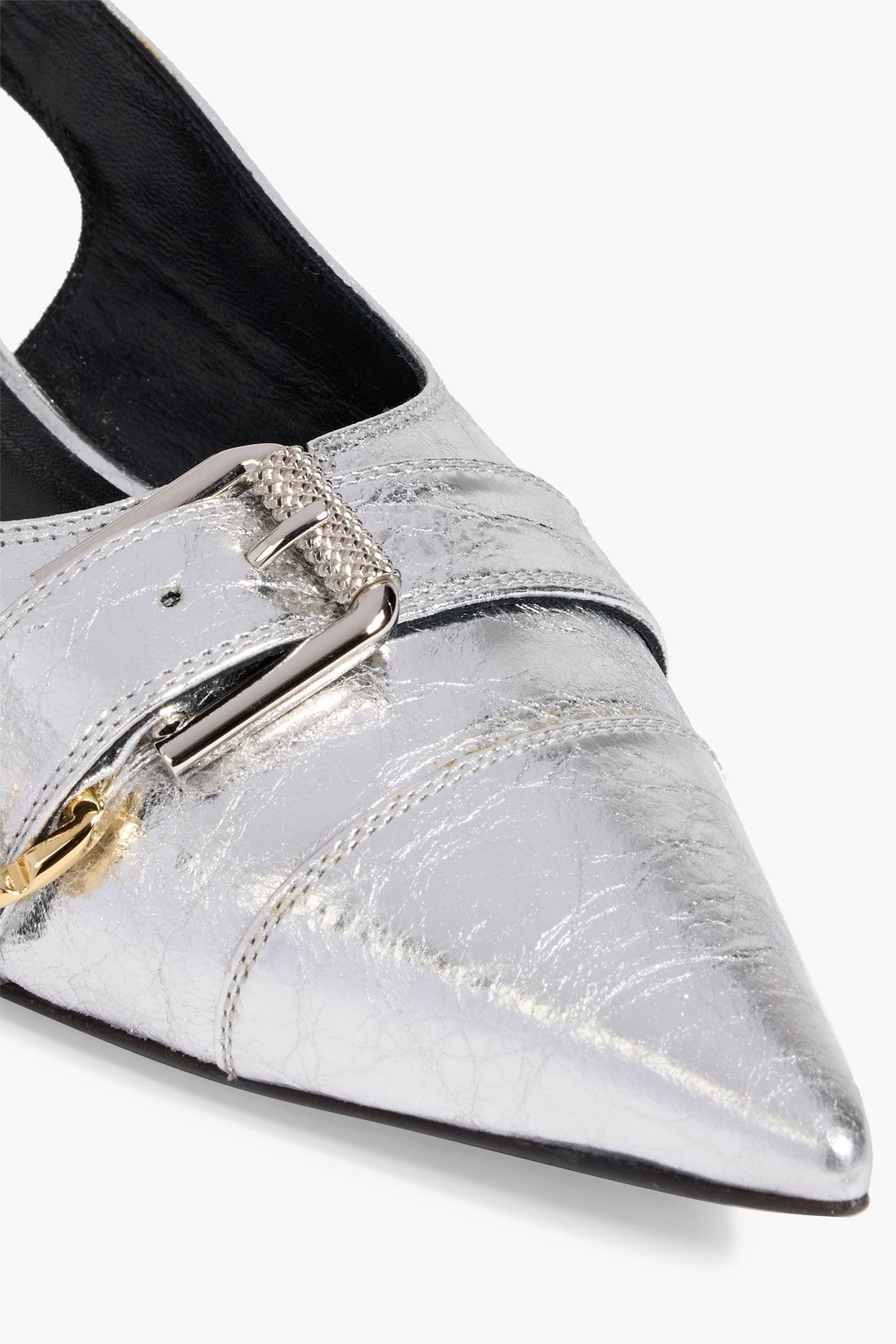 Givenchy Voyou Metallic Crinkled-Leather Slingback Point-Toe Flats Silver Women's
