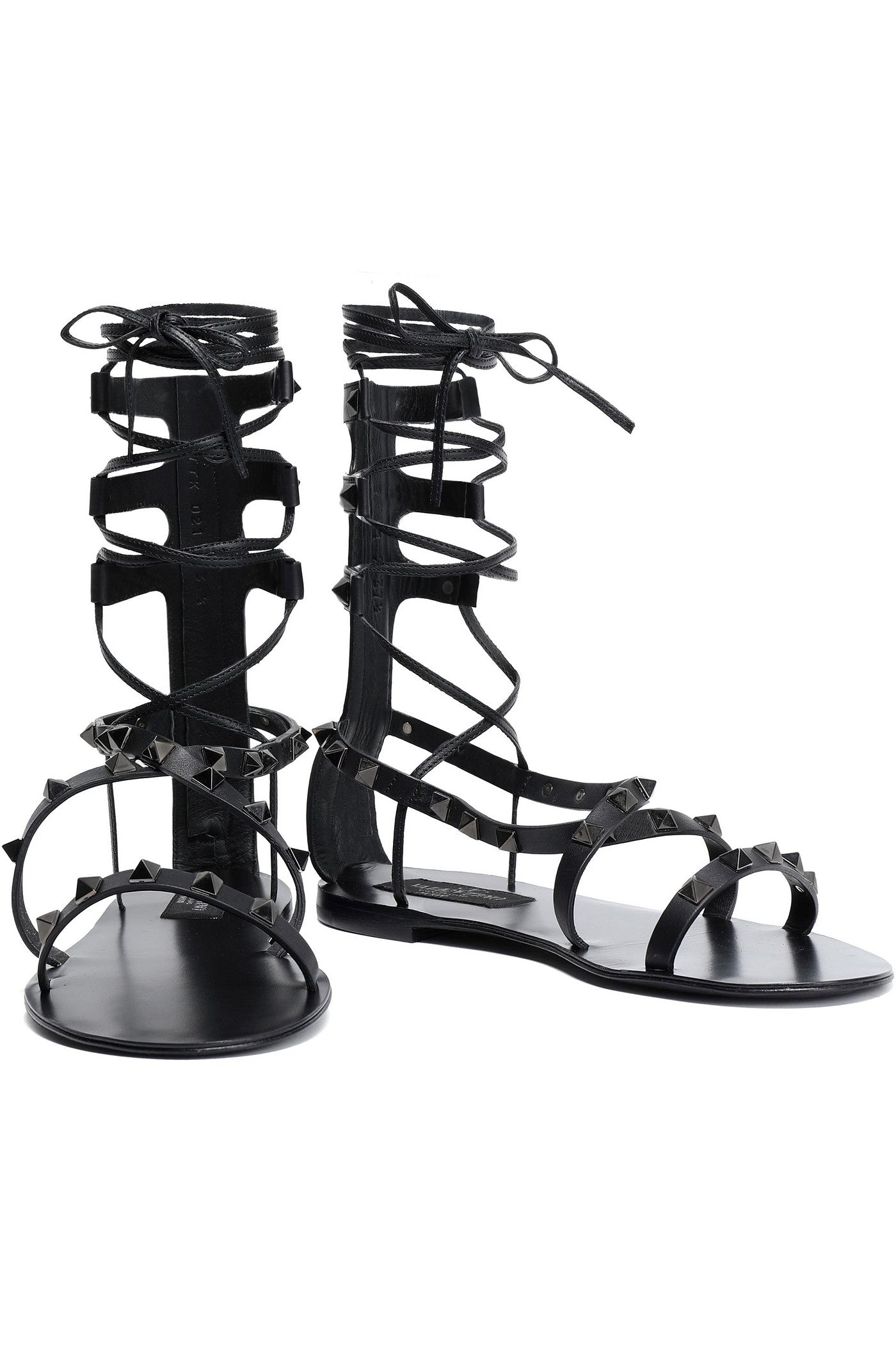 Valentino Garavani Rockstud Lace-Up Leather Sandals Black Women's