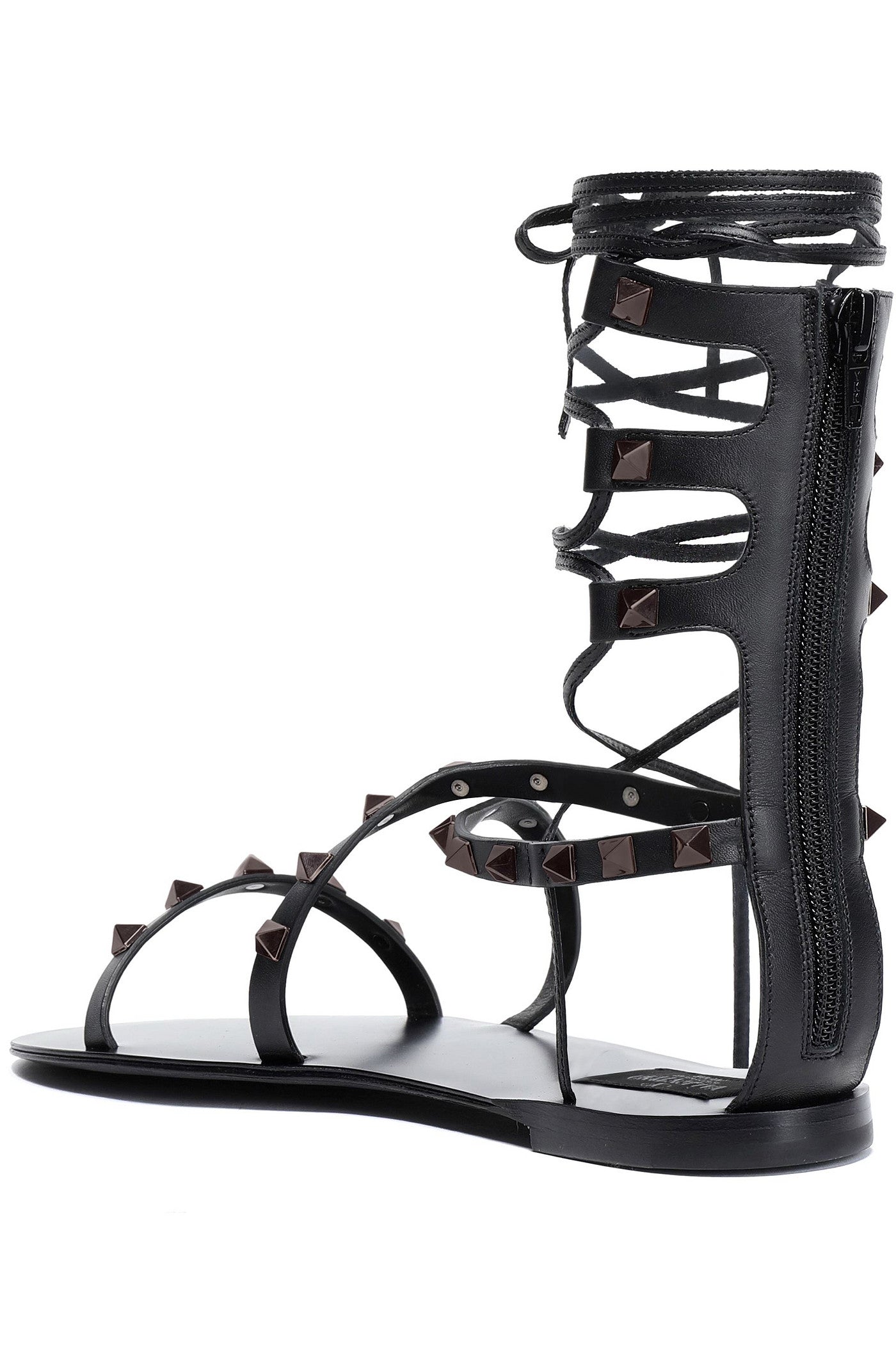 Valentino Garavani Rockstud Lace-Up Leather Sandals Black Women's