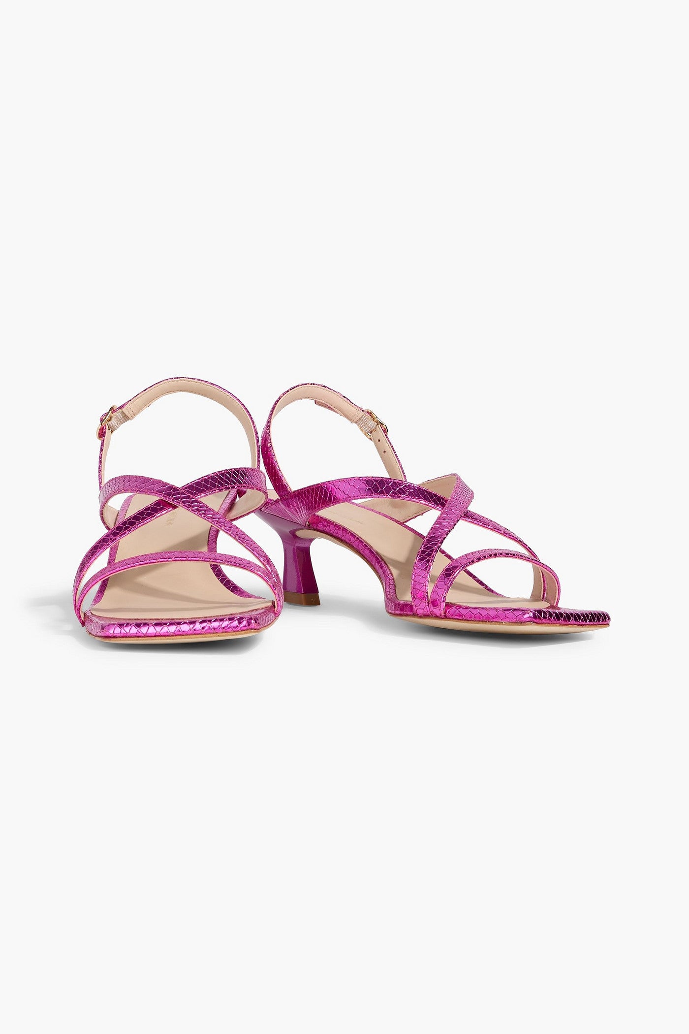 Stuart Weitzman Oasis 50 Metallic Snake-Effect Leather Slingback Sandals Fuchsia Women's