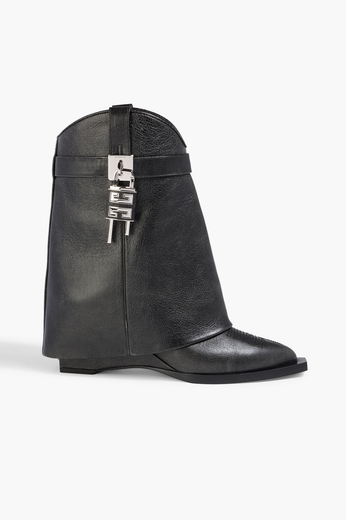 Givenchy Shark Lock Embellished Pebbled-Leather Cowboy Boots Black Women's
