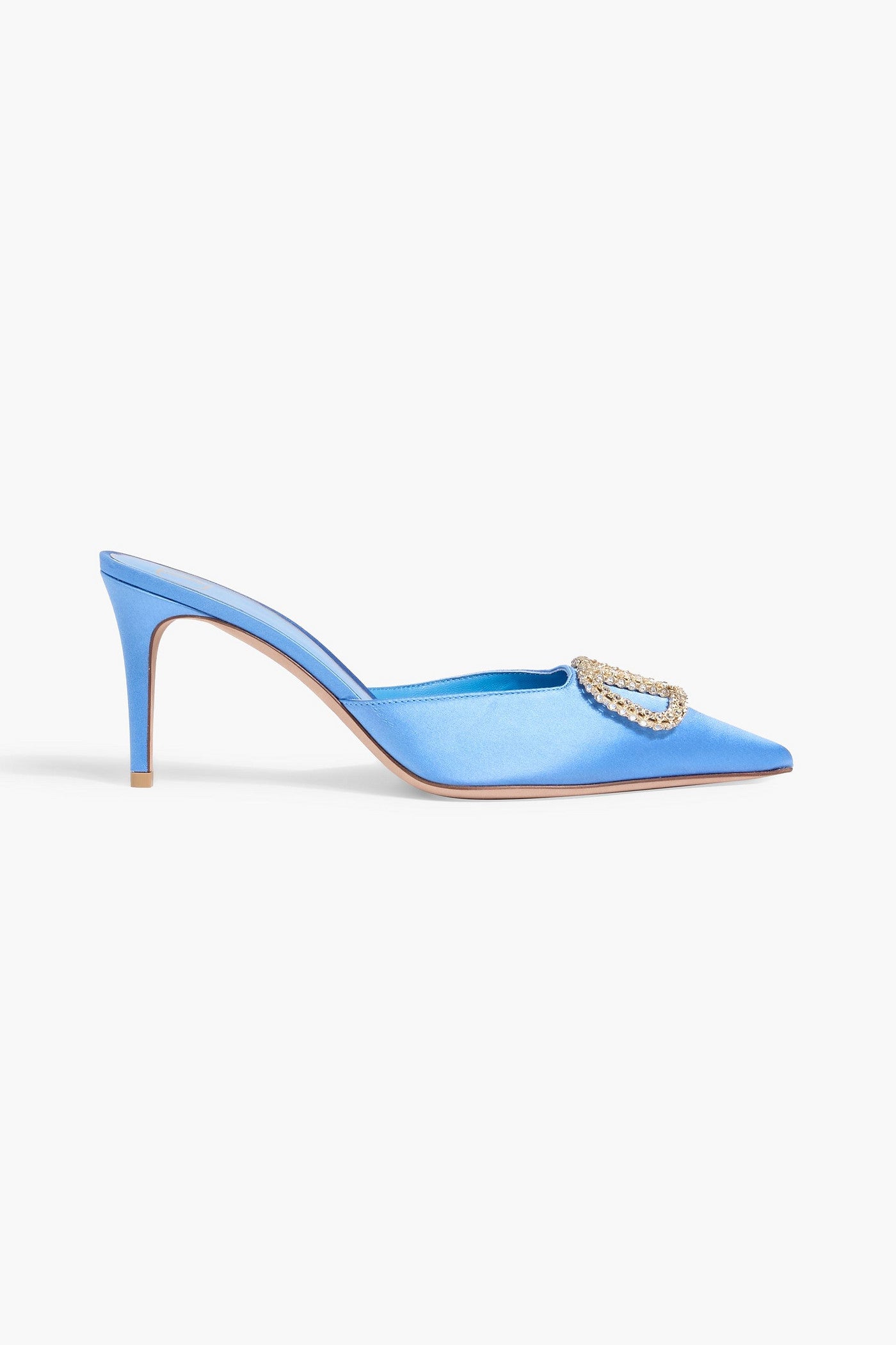 Valentino Garavani Vlogo Satin Mules Light Blue Women's