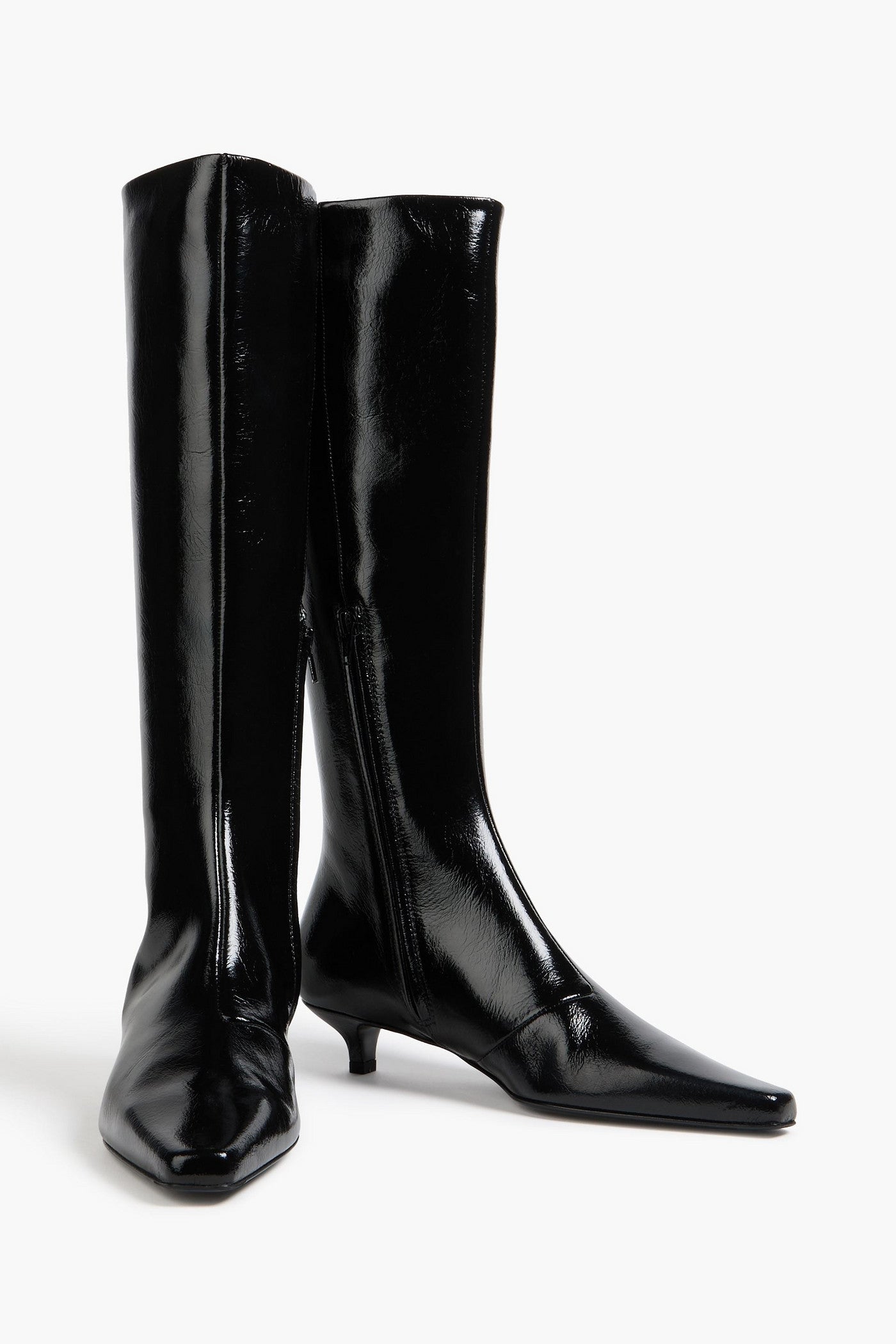 Toteme Glossed-Leather Knee Boots Black Women's