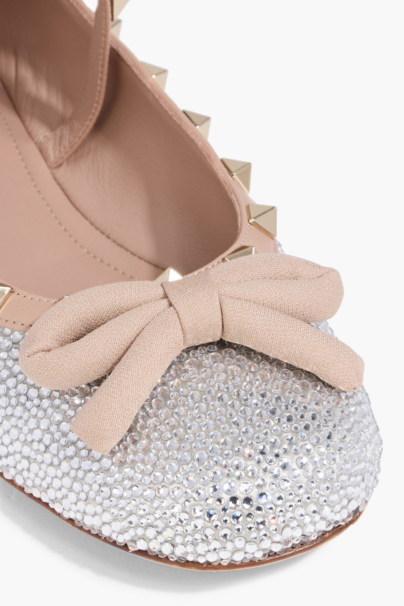 Valentino Garavani Rockstud Embellished Leather Mary Jane Flats Silver Women's