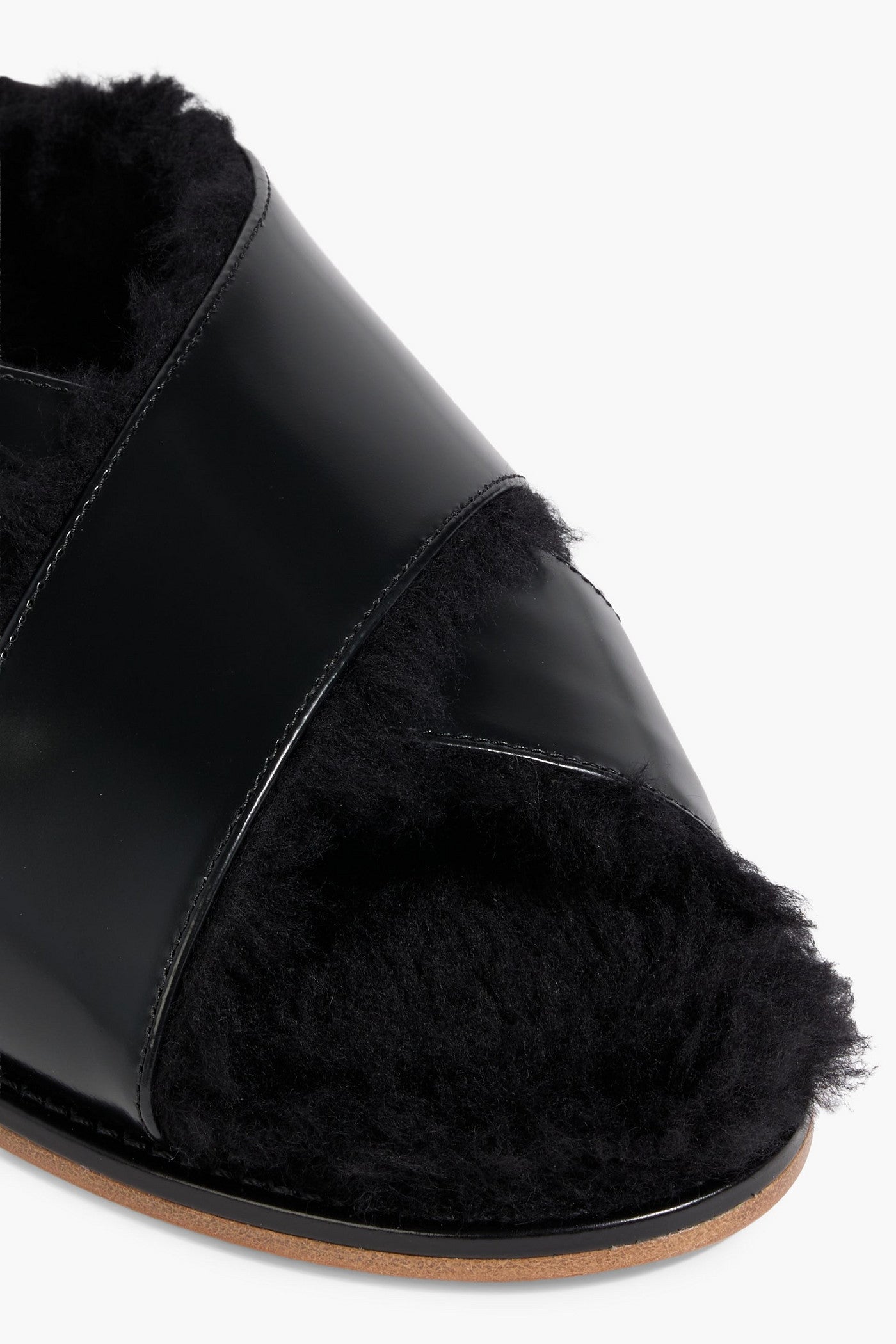 Gabriela Hearst Ellington Plush-Lined Glossed-Leather Slides Black Women's