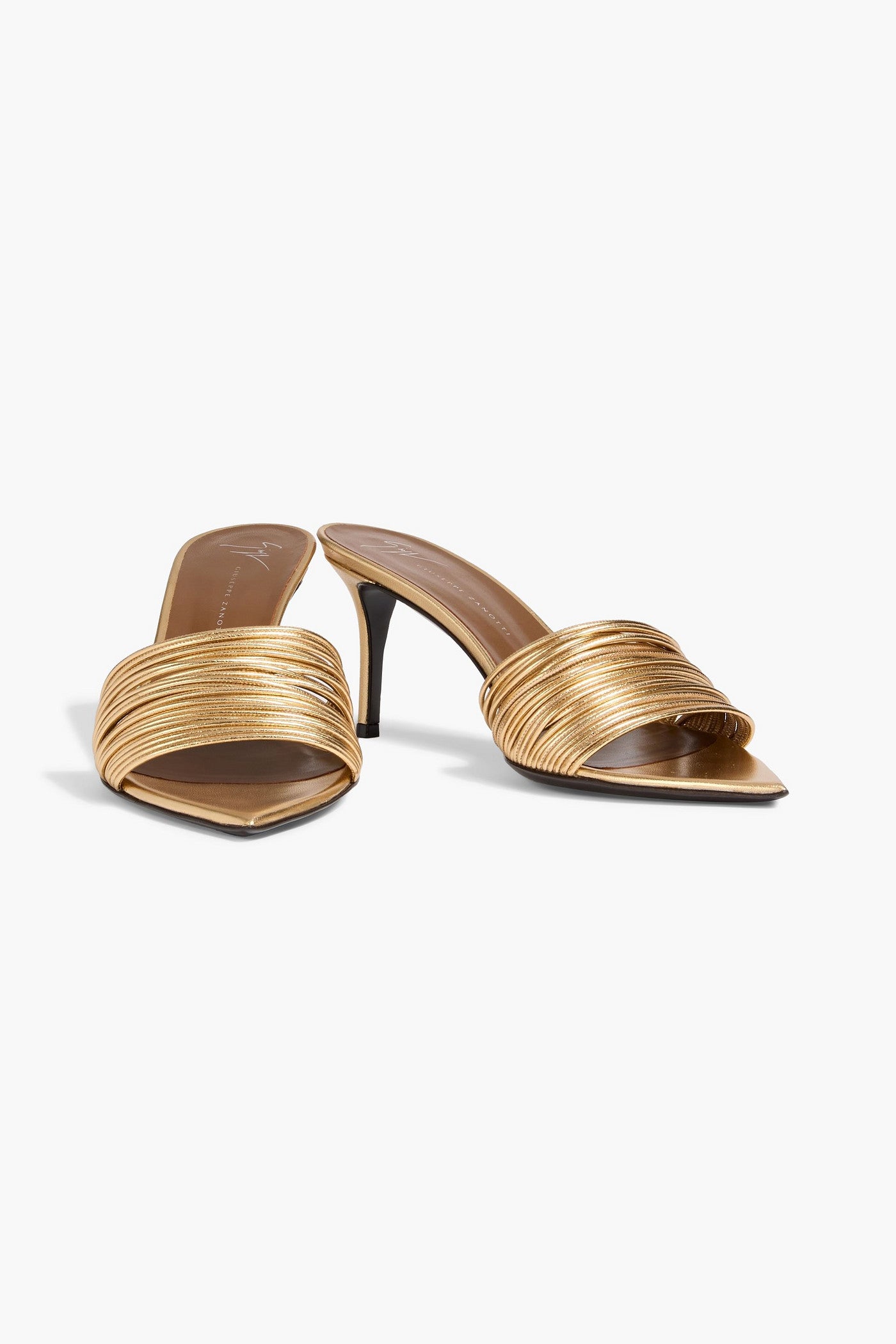 Giuseppe Zanotti Intriigo Clio 70 Metallic Leather Mules Gold Women's