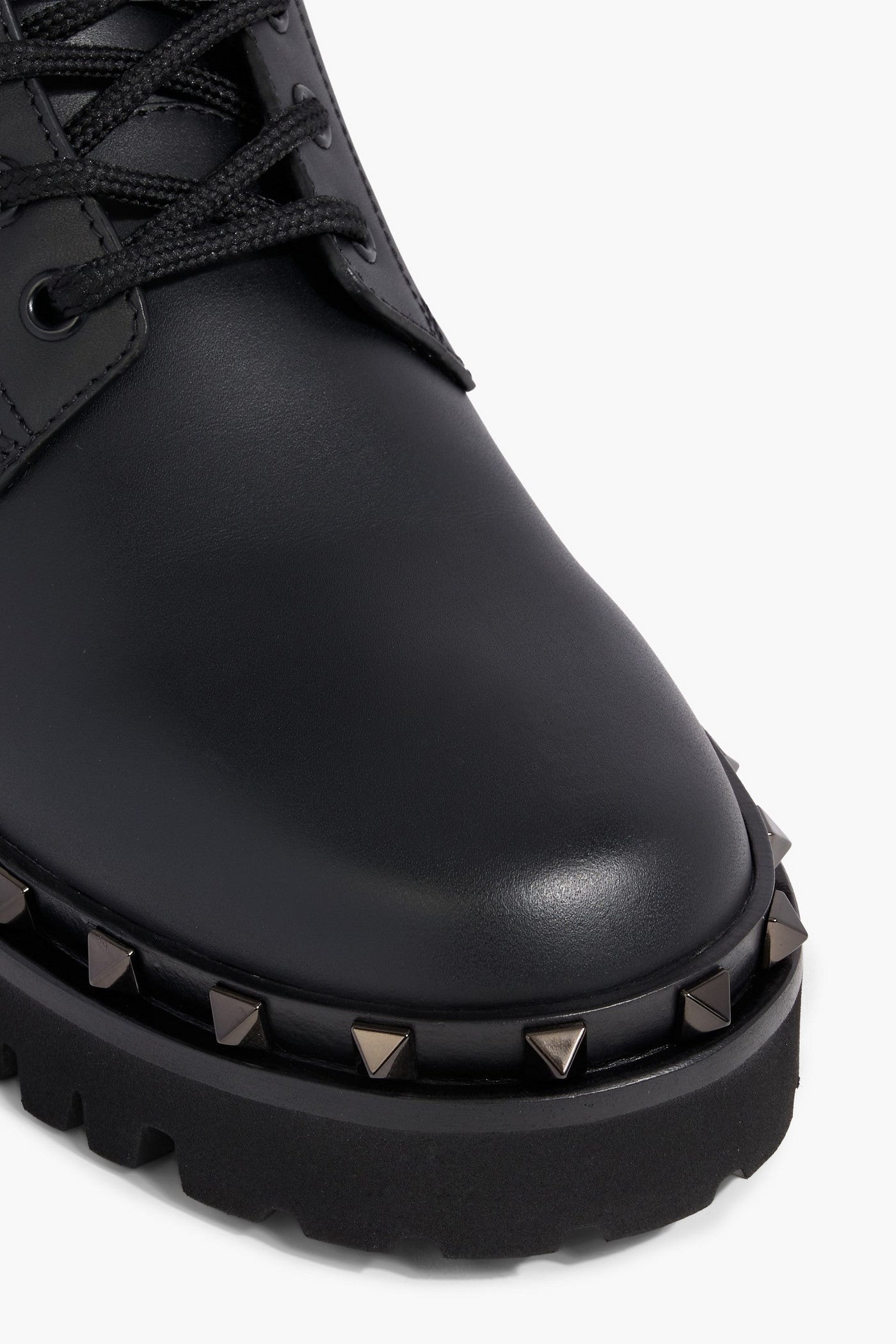 Valentino Garavani Rockstud M-Way Leather Combat Boots Black Women's
