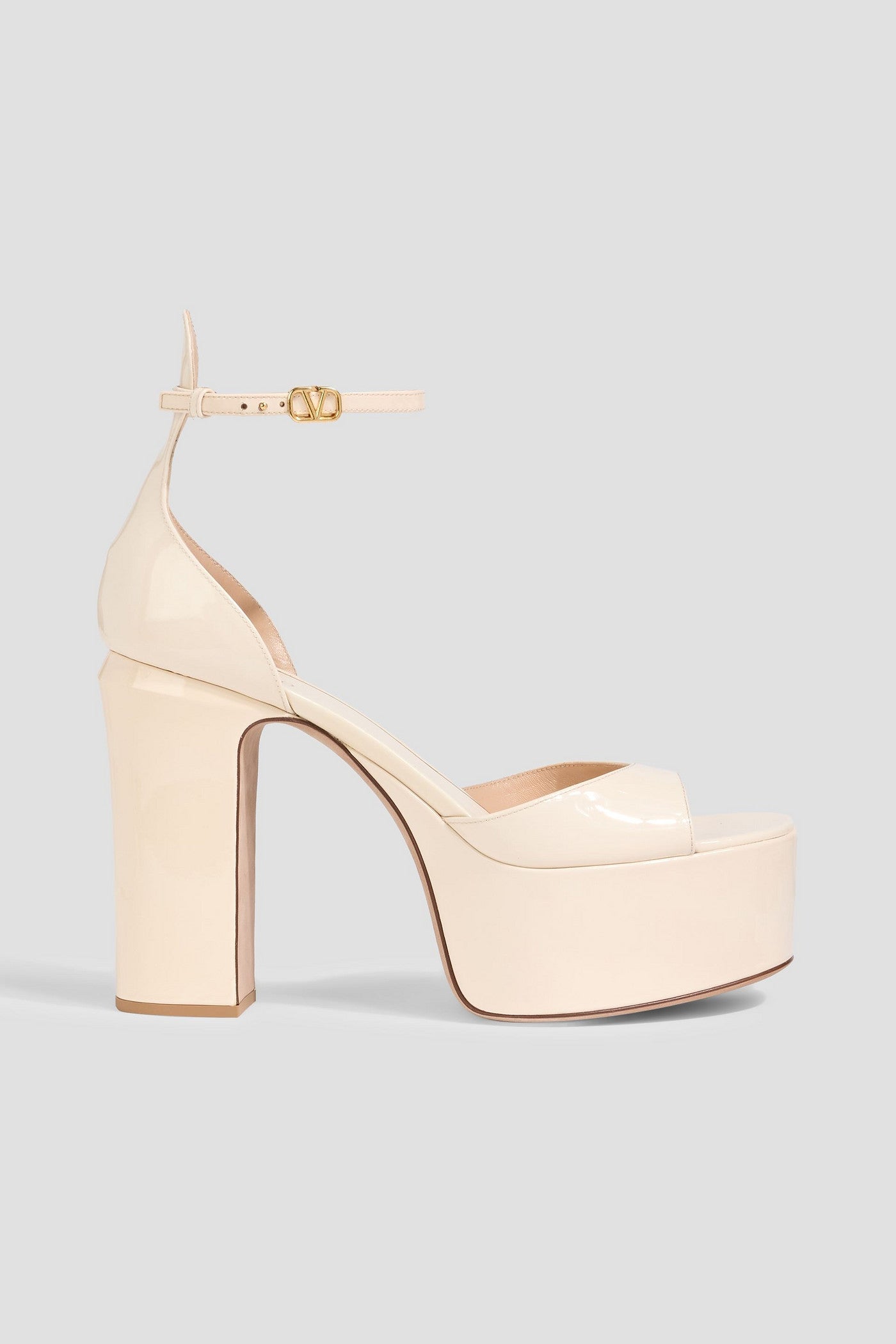 Valentino Garavani Tan-Go Patent-Leather Platform Sandals Ecru Women's