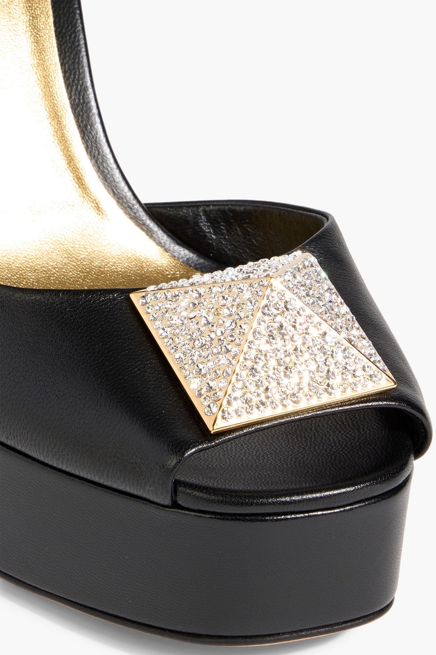 Valentino Garavani One Stud Crystal-Embellished Leather Platform Sandals Black Women's