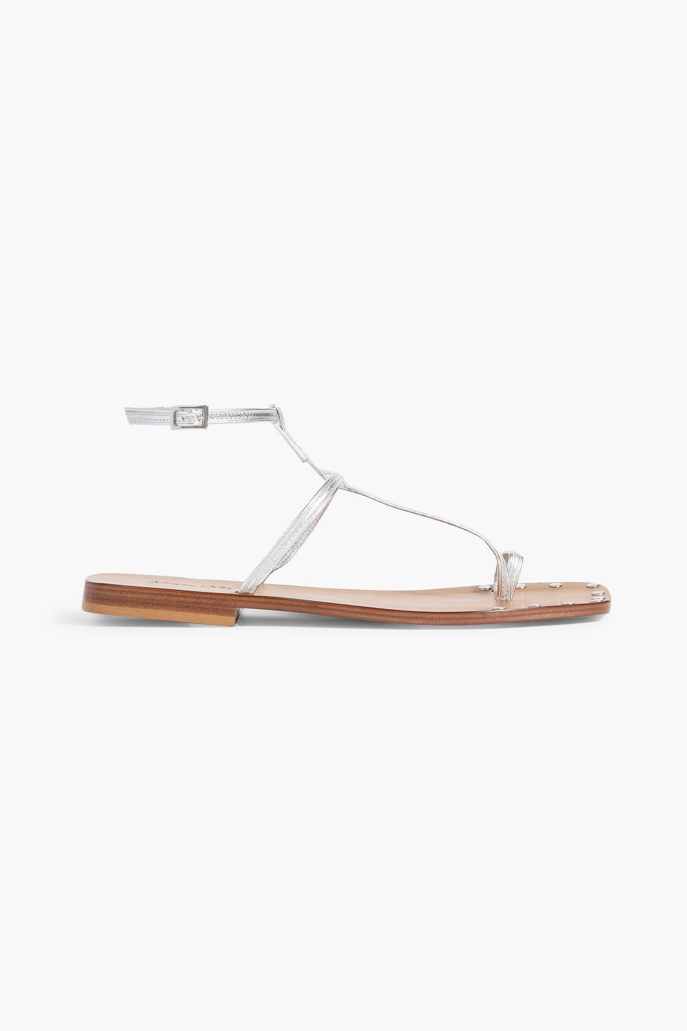 Johanna Ortiz Maze Trek Metallic Leather Sandals Silver Women's