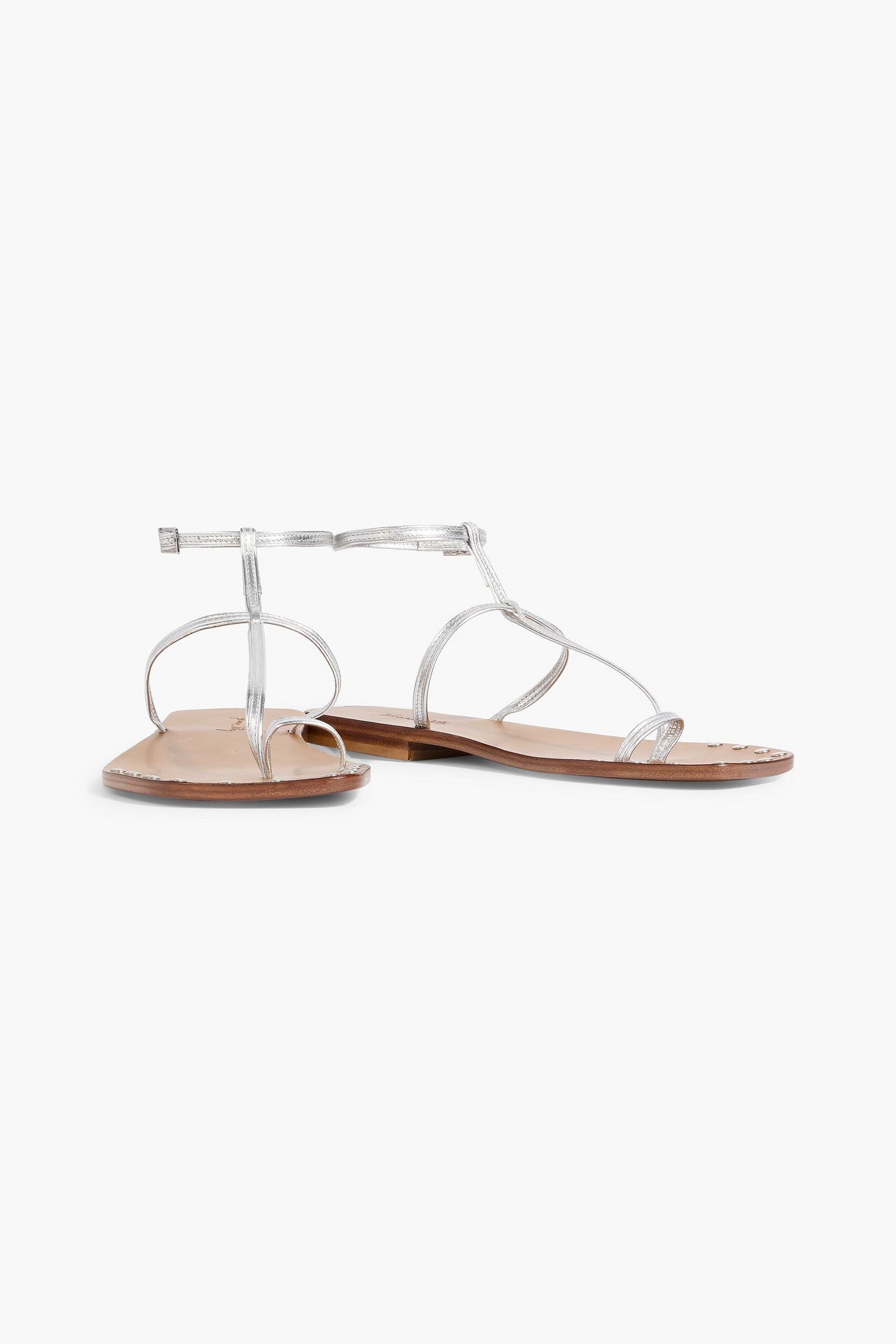 Johanna Ortiz Maze Trek Metallic Leather Sandals Silver Women's