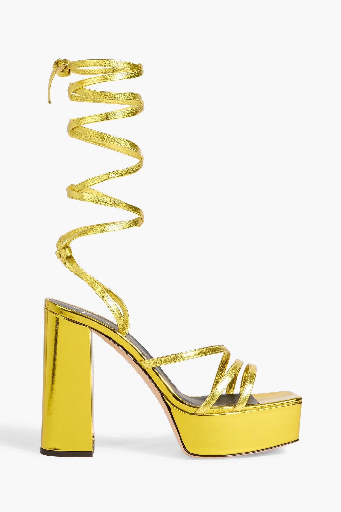 Giuseppe Zanotti Flavienne Mirrored-Leather Platform Sandals Yellow Women's