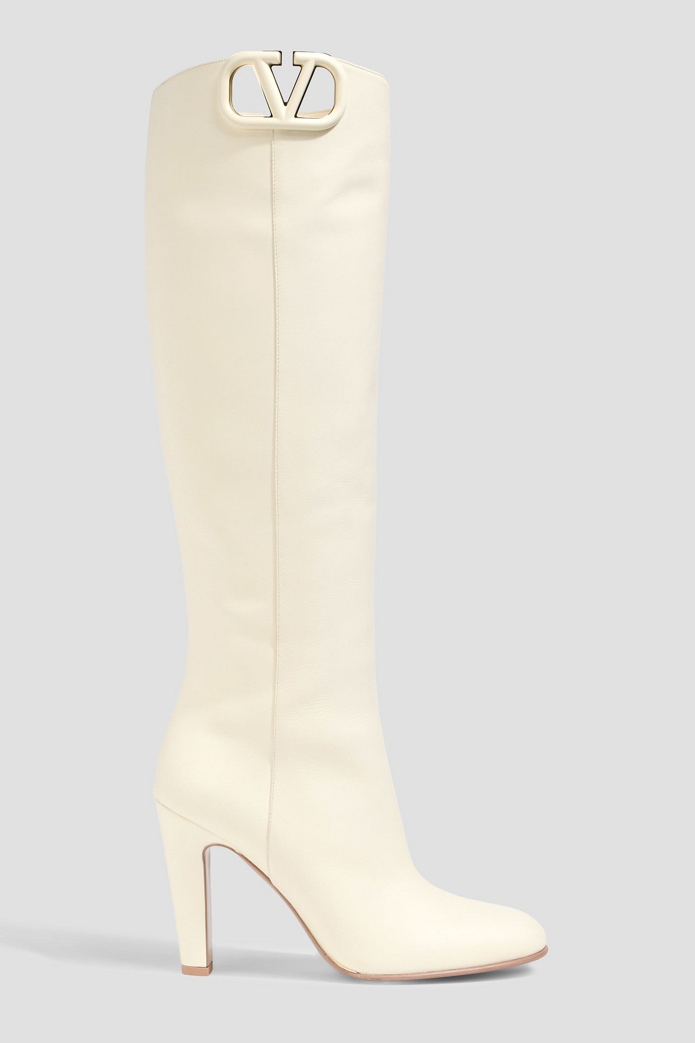 Valentino Garavani Vlogo Leather Knee Boots Ivory Women's