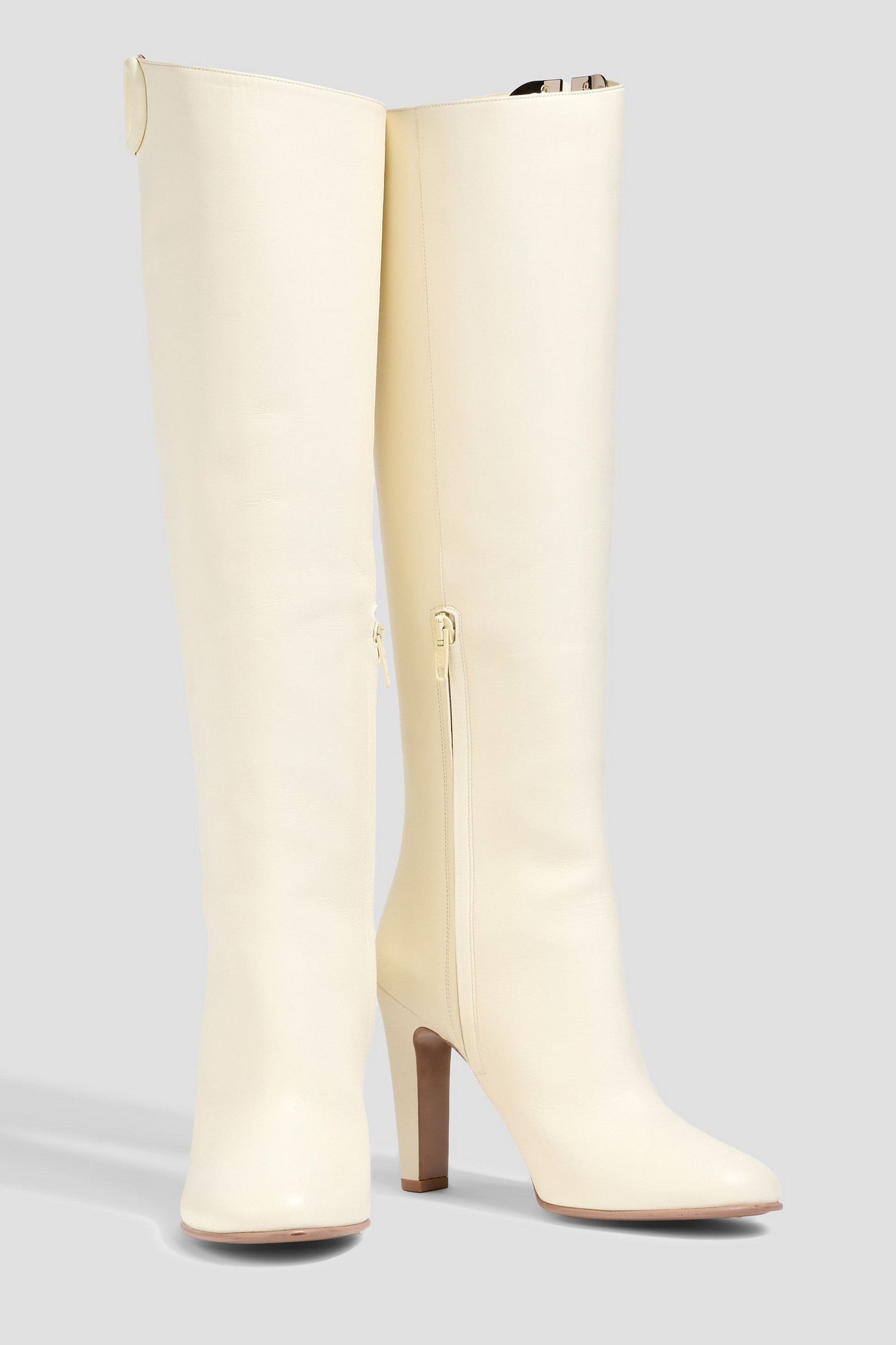 Valentino Garavani Vlogo Leather Knee Boots Ivory Women's