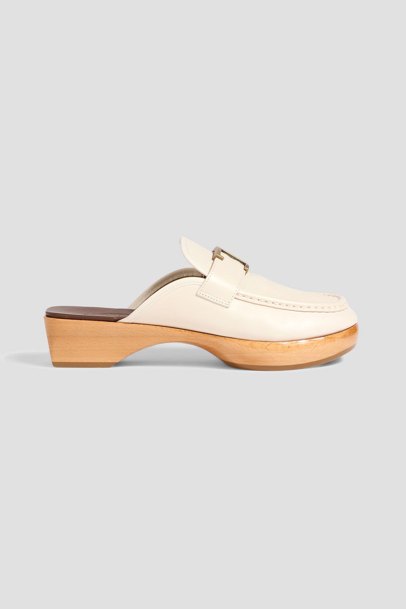 Tod's T Timeless Leather Clogs Ecru Women's