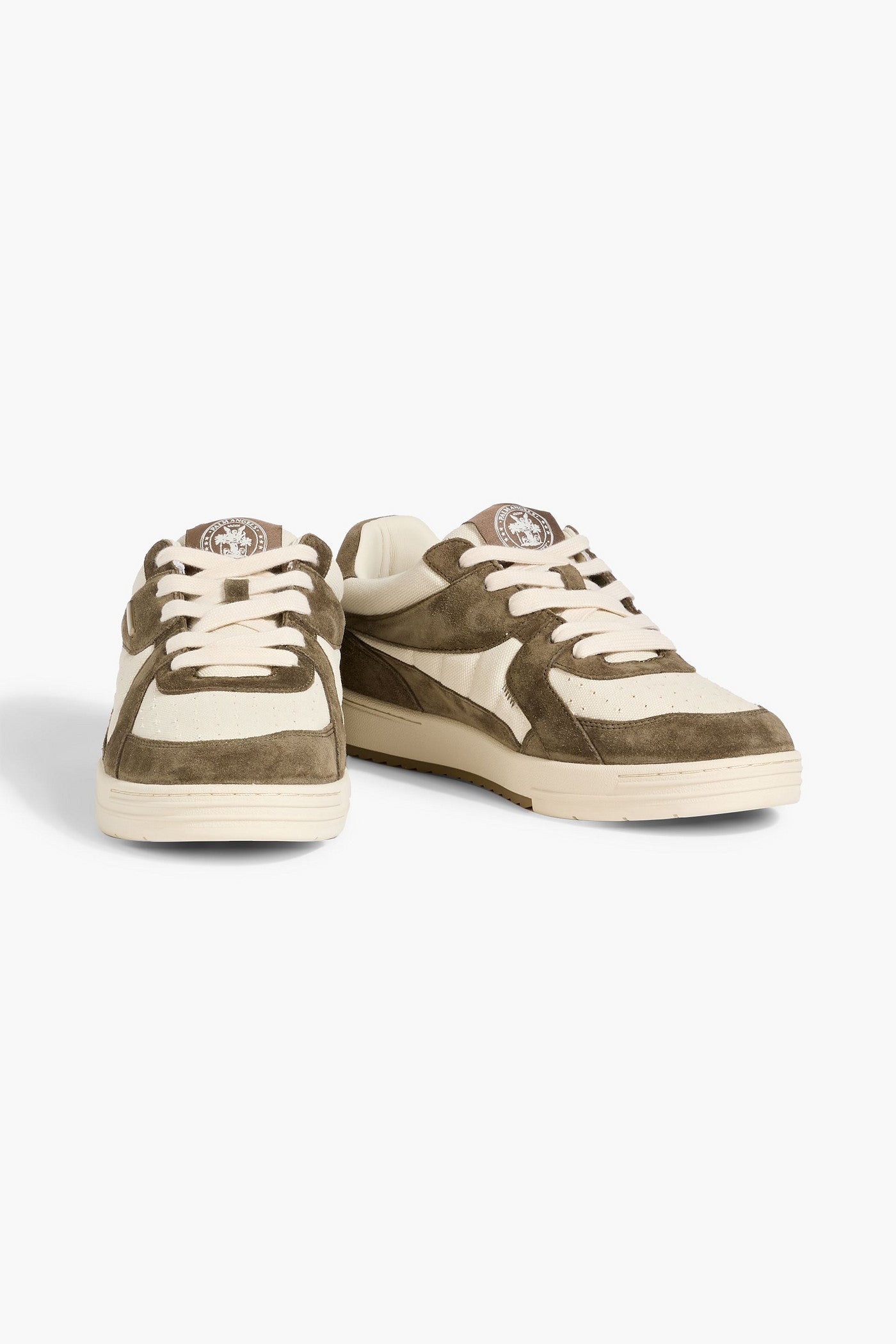Palm Angels University Quilted Canvas And Suede Sneakers Army Green