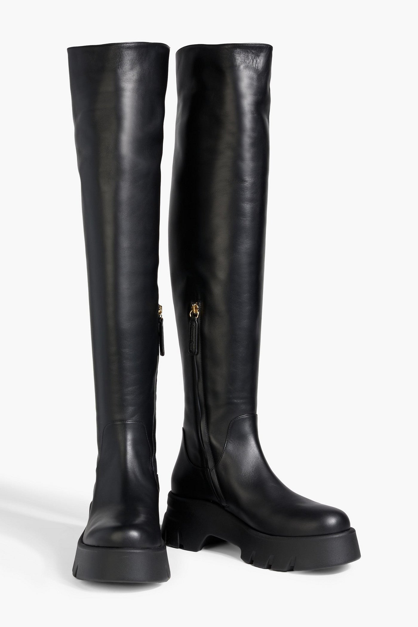 Gianvito Rossi Montey Leather Platform Over-The-Knee Boots Black Women's