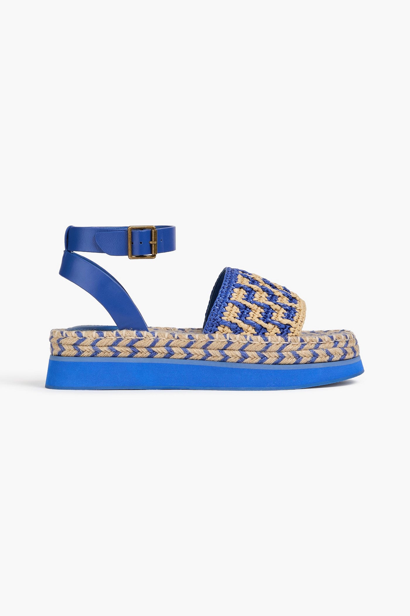 Farm Rio Leather And Faux Raffia Platform Sandals Navy Women's