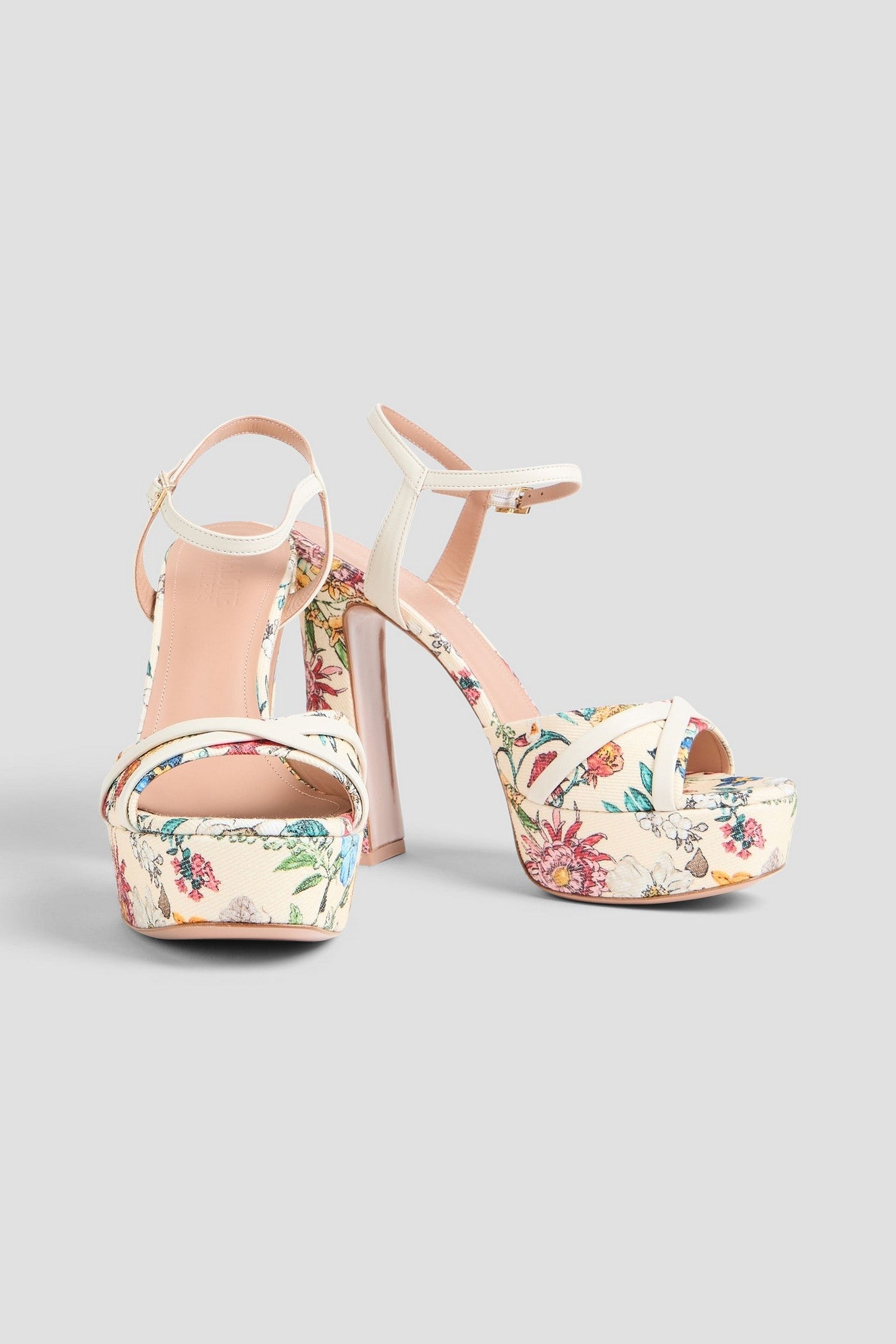 Malone Souliers Keaton Floral-Print Faille Platform Sandals Cream Women's