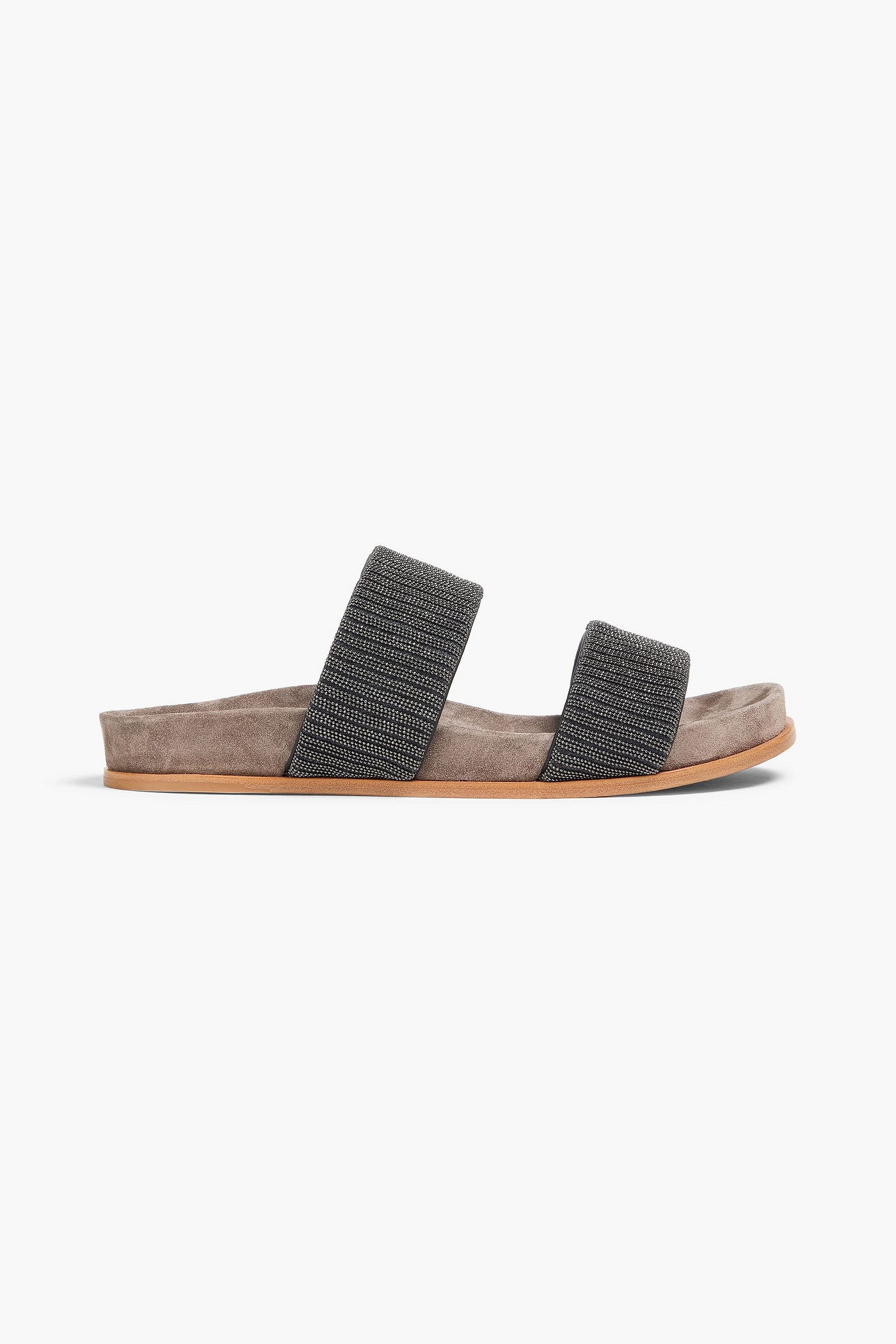 Brunello Cucinelli Bead-Embellished Leather Sandals Charcoal Women's