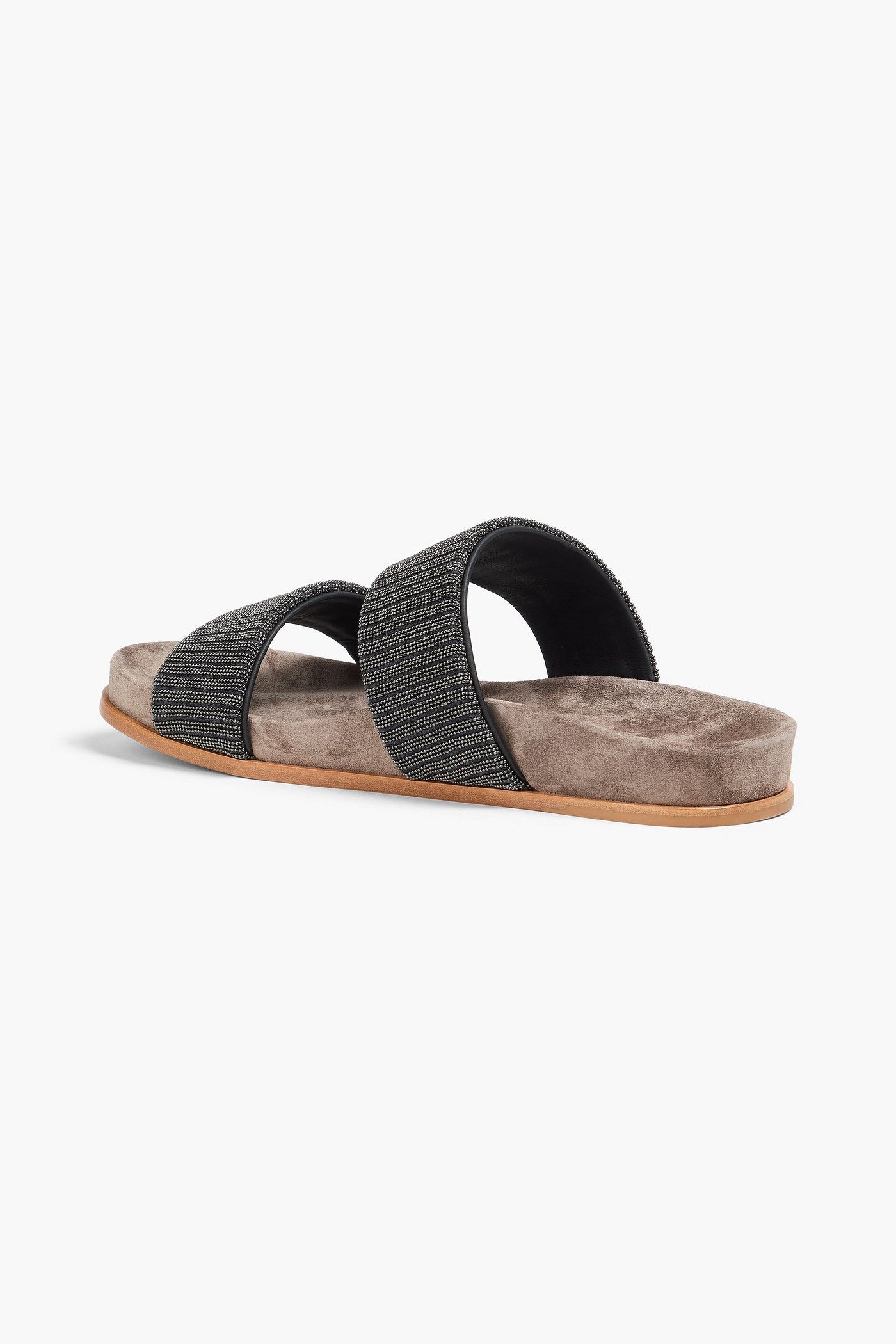 Brunello Cucinelli Bead-Embellished Leather Sandals Charcoal Women's