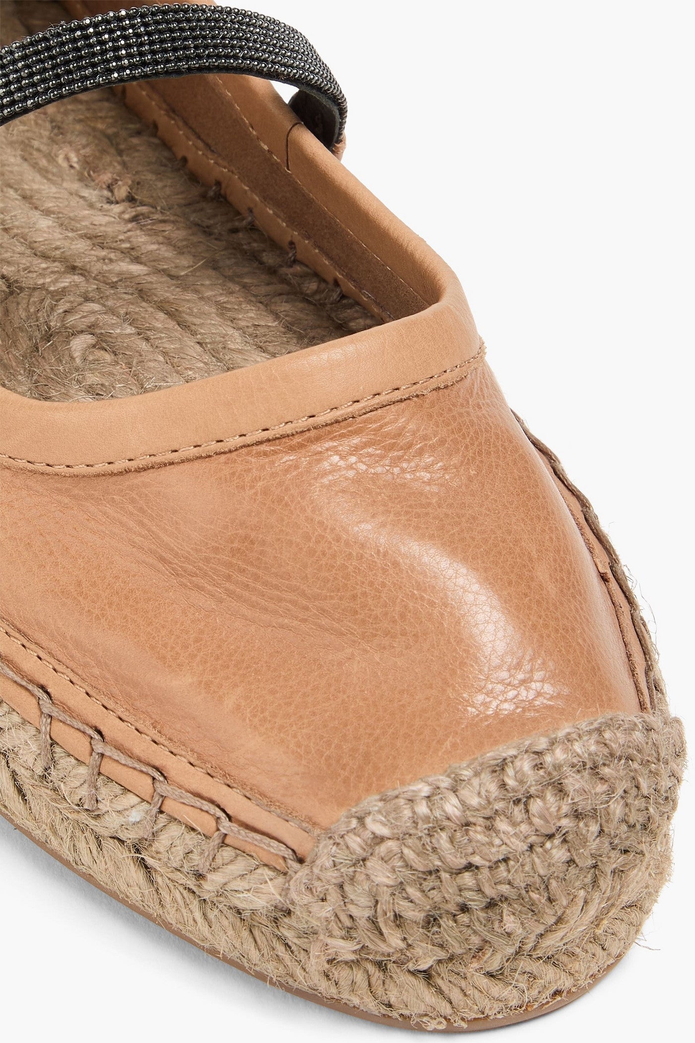 Brunello Cucinelli Bead-Embellished Leather Espadrilles Tan Women's