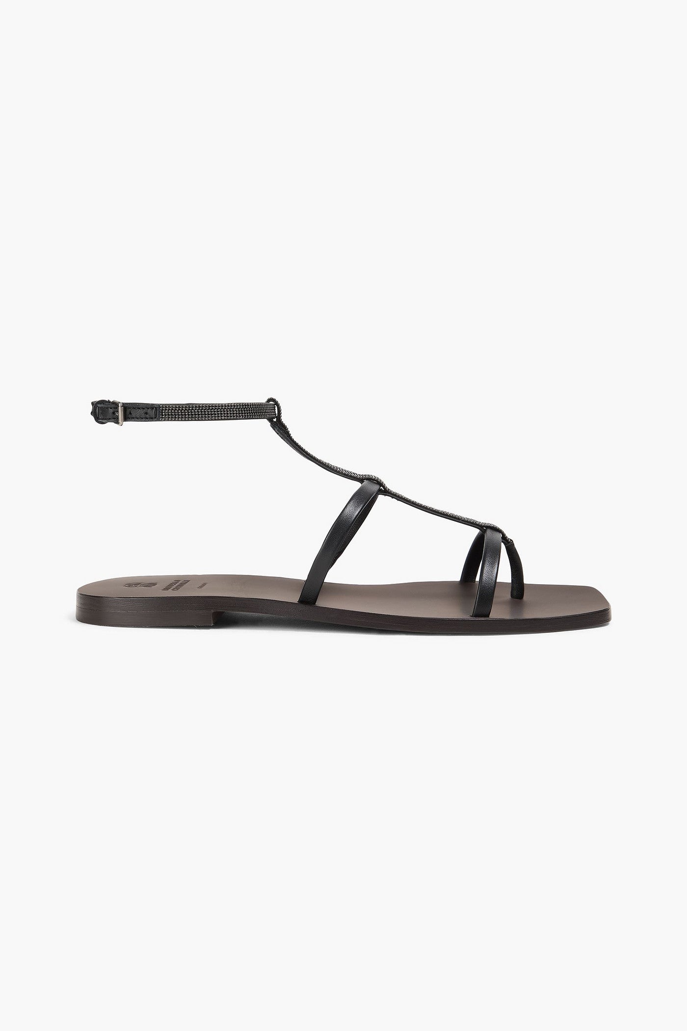 Brunello Cucinelli Bead-Embellished Leather Sandals Black Women's