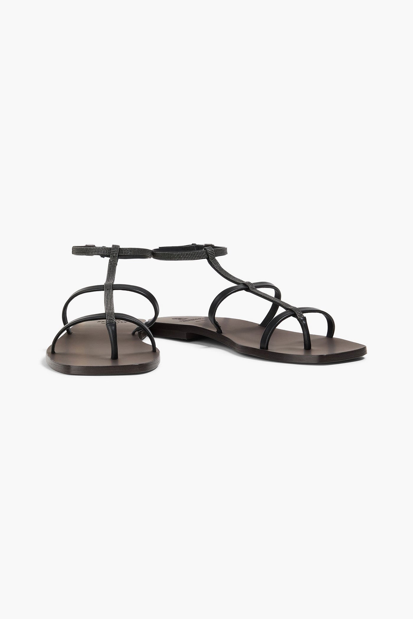 Brunello Cucinelli Bead-Embellished Leather Sandals Black Women's