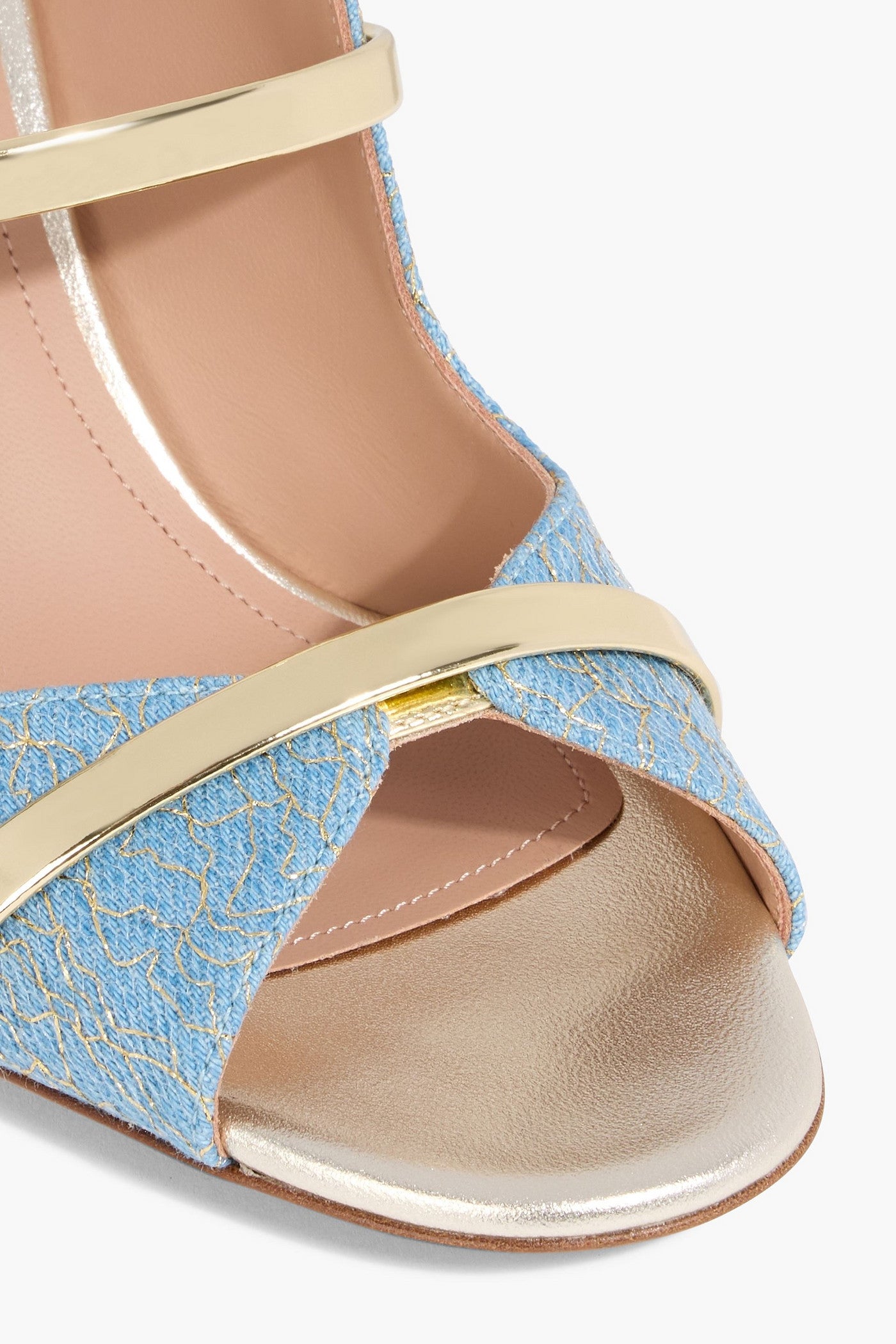 Malone Souliers Norah Metallic Embroidered Denim Mules Light Denim Women's