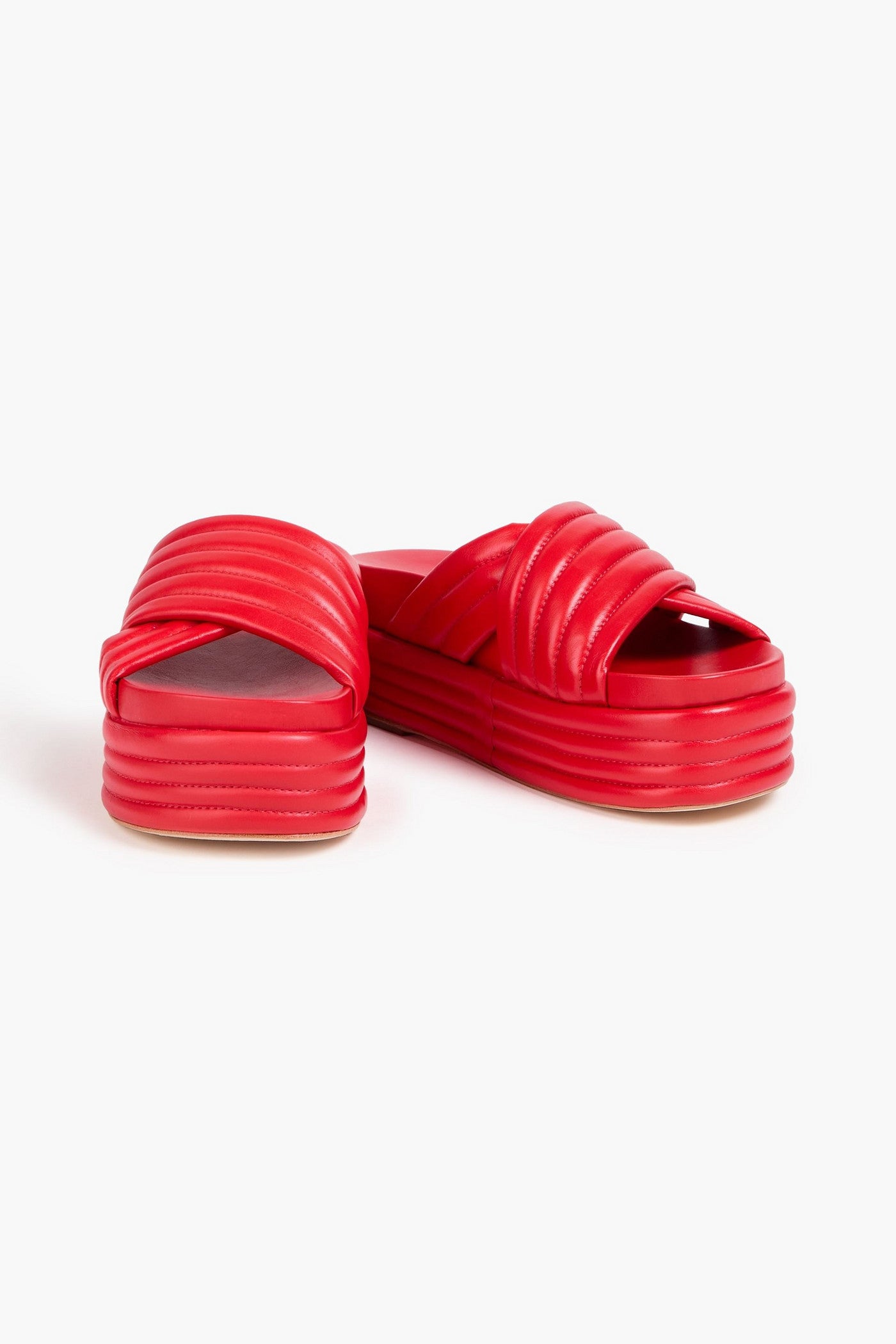 Farm Rio Quilted Leather Platform Sandals Tomato Red Women's