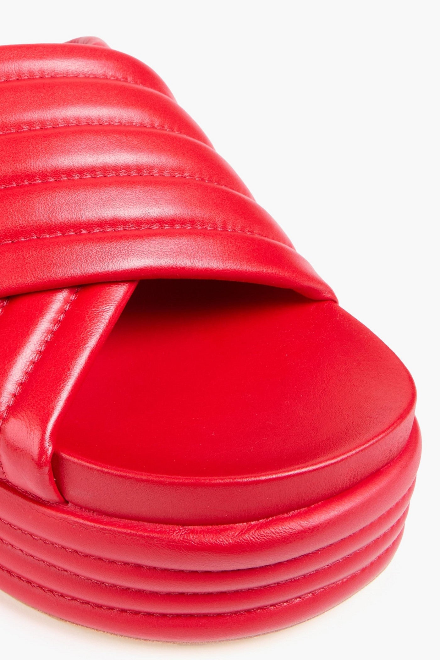 Farm Rio Quilted Leather Platform Sandals Tomato Red Women's