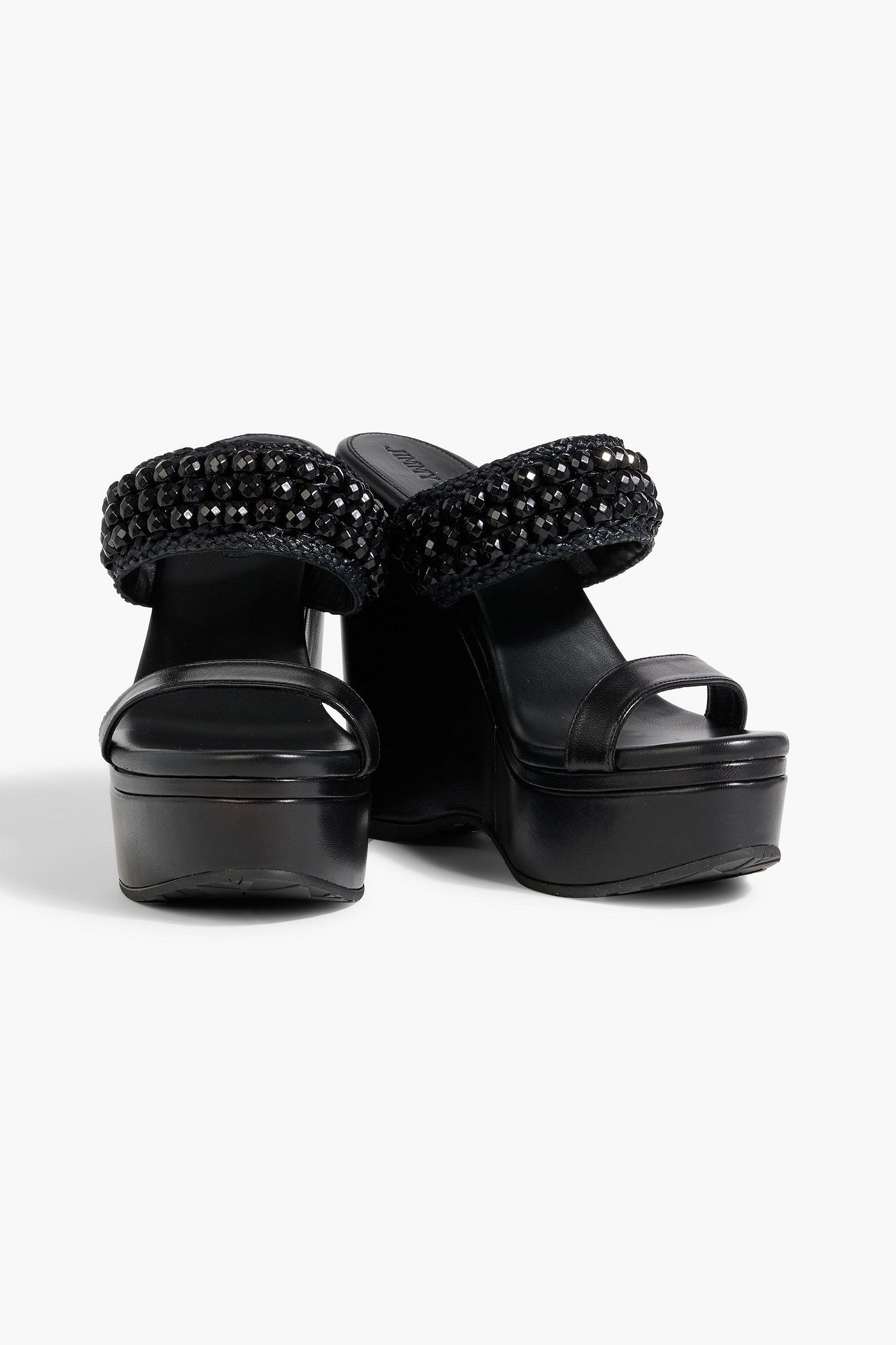 Jimmy Choo Amoure 130 Bead-Embellished Raffia And Leather Wedge Sandals Black Women's