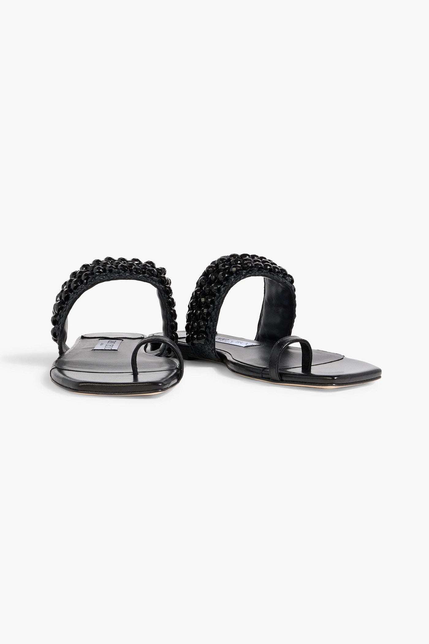 Jimmy Choo Love Bead-Embellished Raffia And Leather Sandals Black Women's