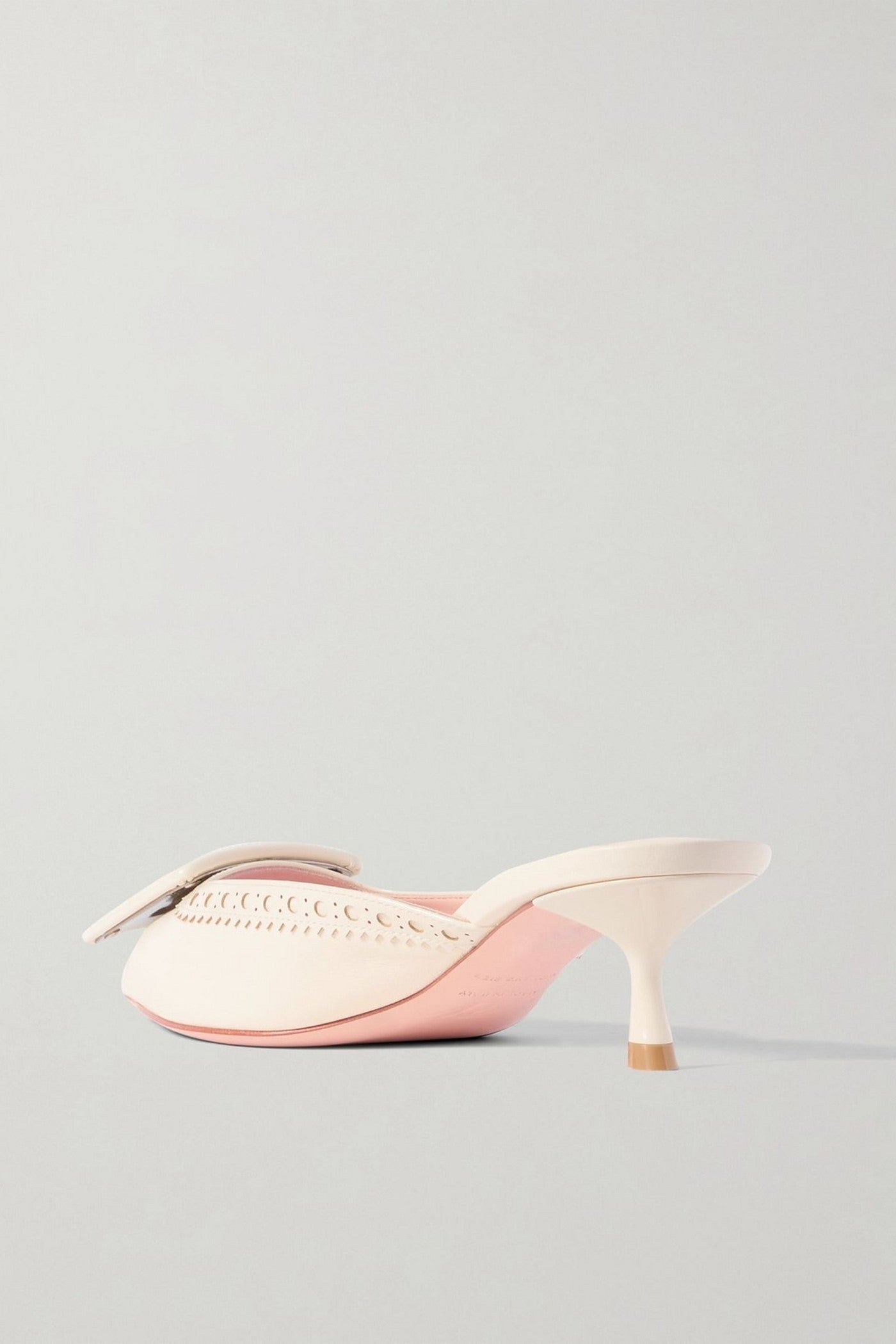 Roger Vivier Viv In The City 45 Buckled Perforated Leather Mules Ecru Women's