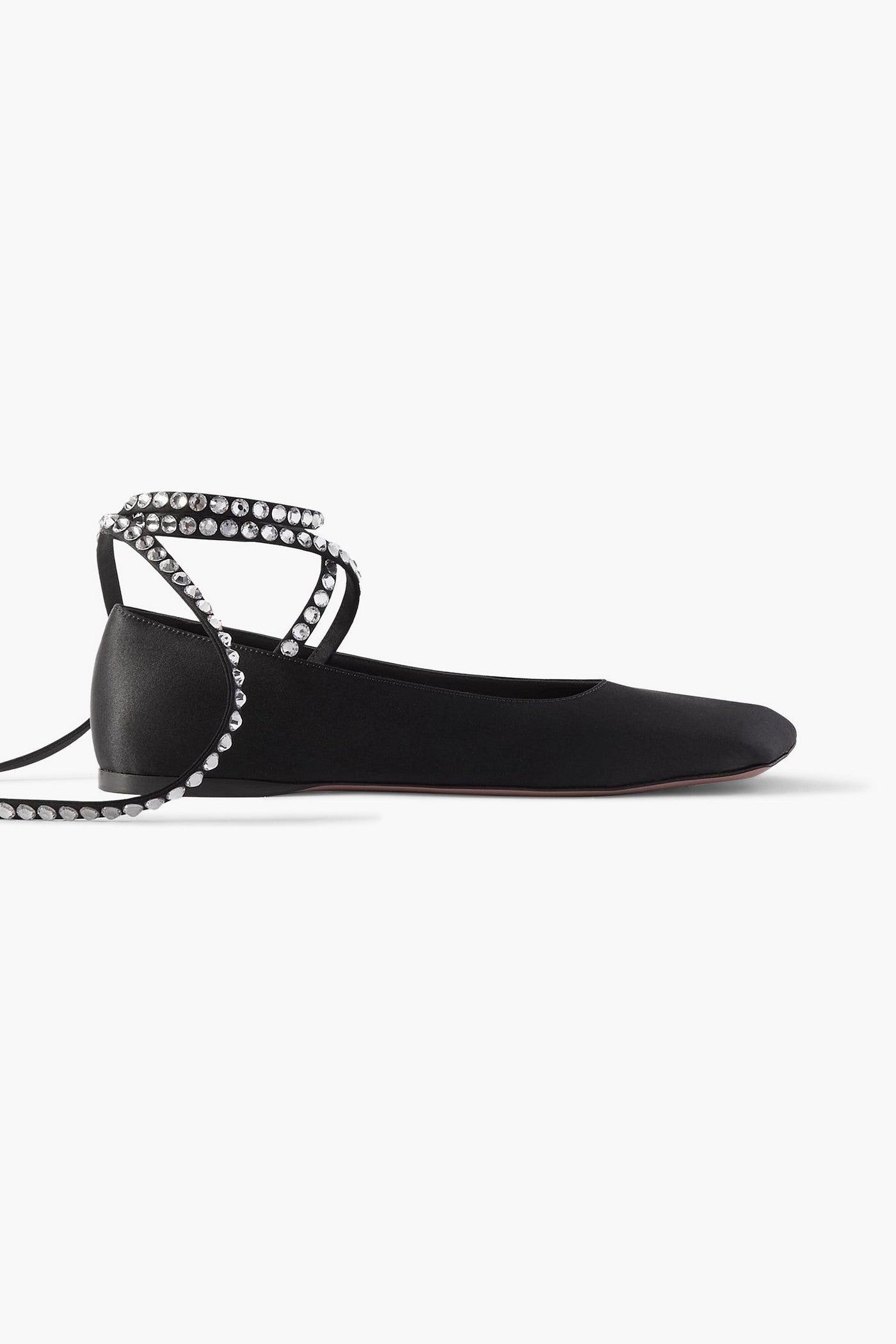 Amina Muaddi Ane Crystal-Embellished Satin Ballet Flats Black Women's