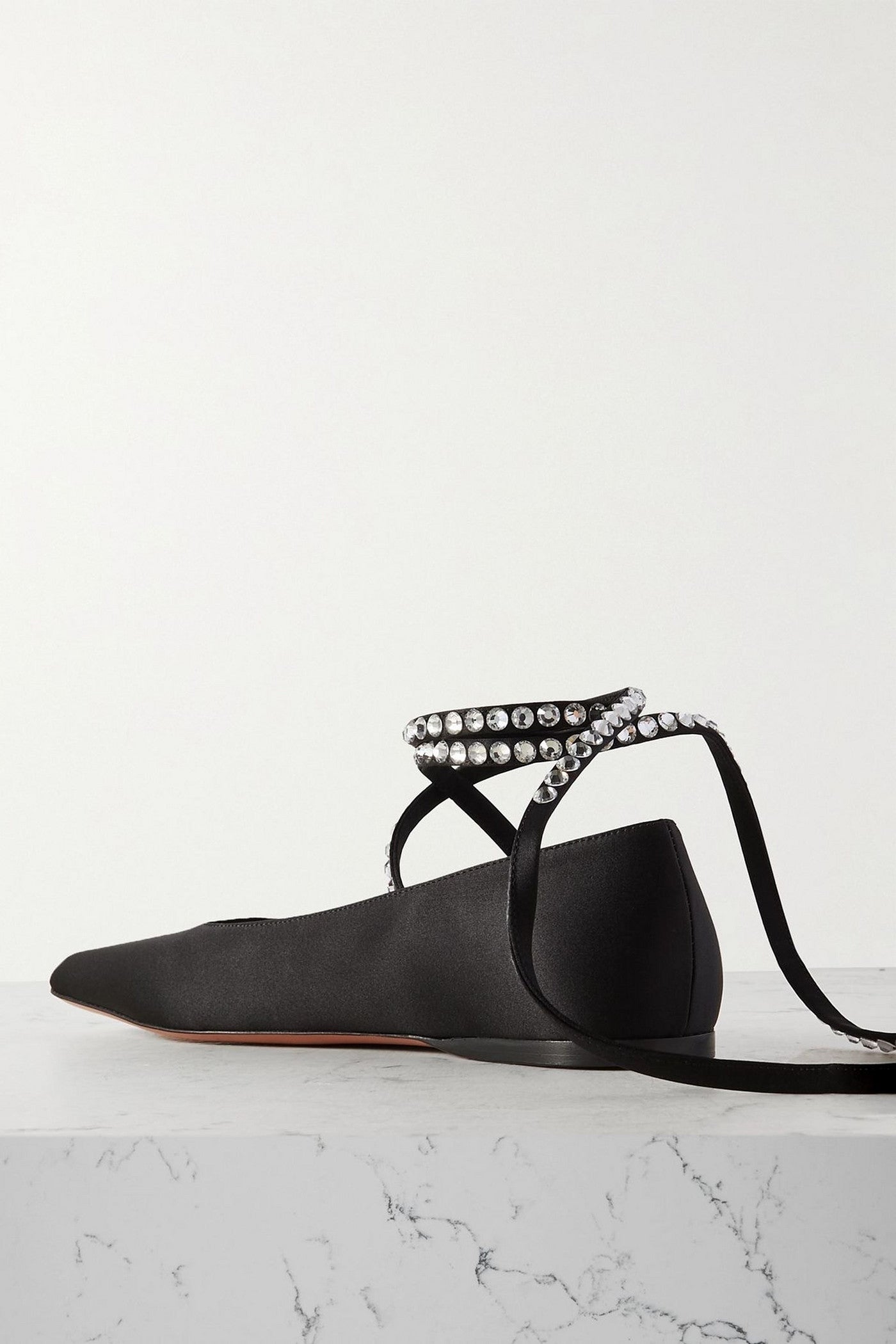 Amina Muaddi Ane Crystal-Embellished Satin Ballet Flats Black Women's