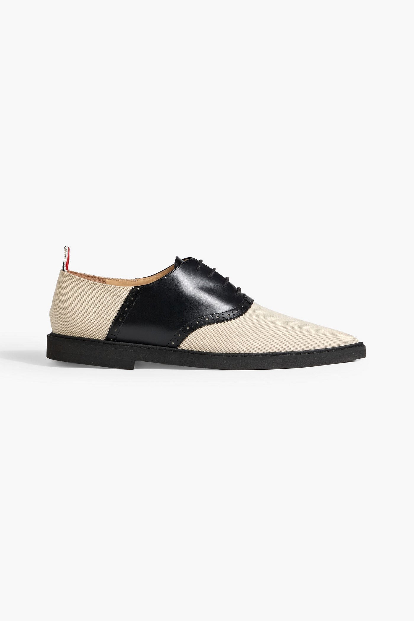 Thom Browne Leather And Canvas Point-Toe Loafers Ecru Women's