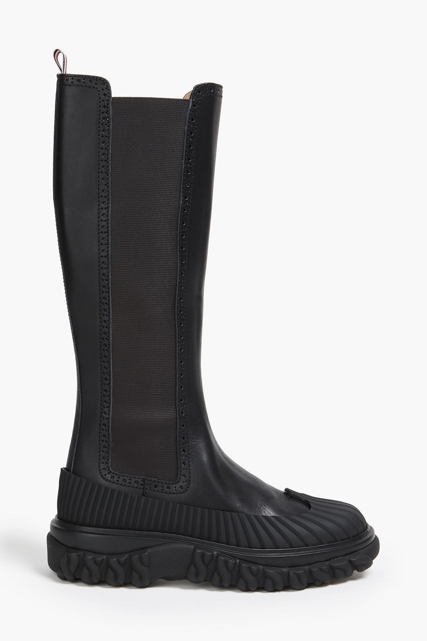 Thom Browne Striped Leather Knee Boots Black Women's