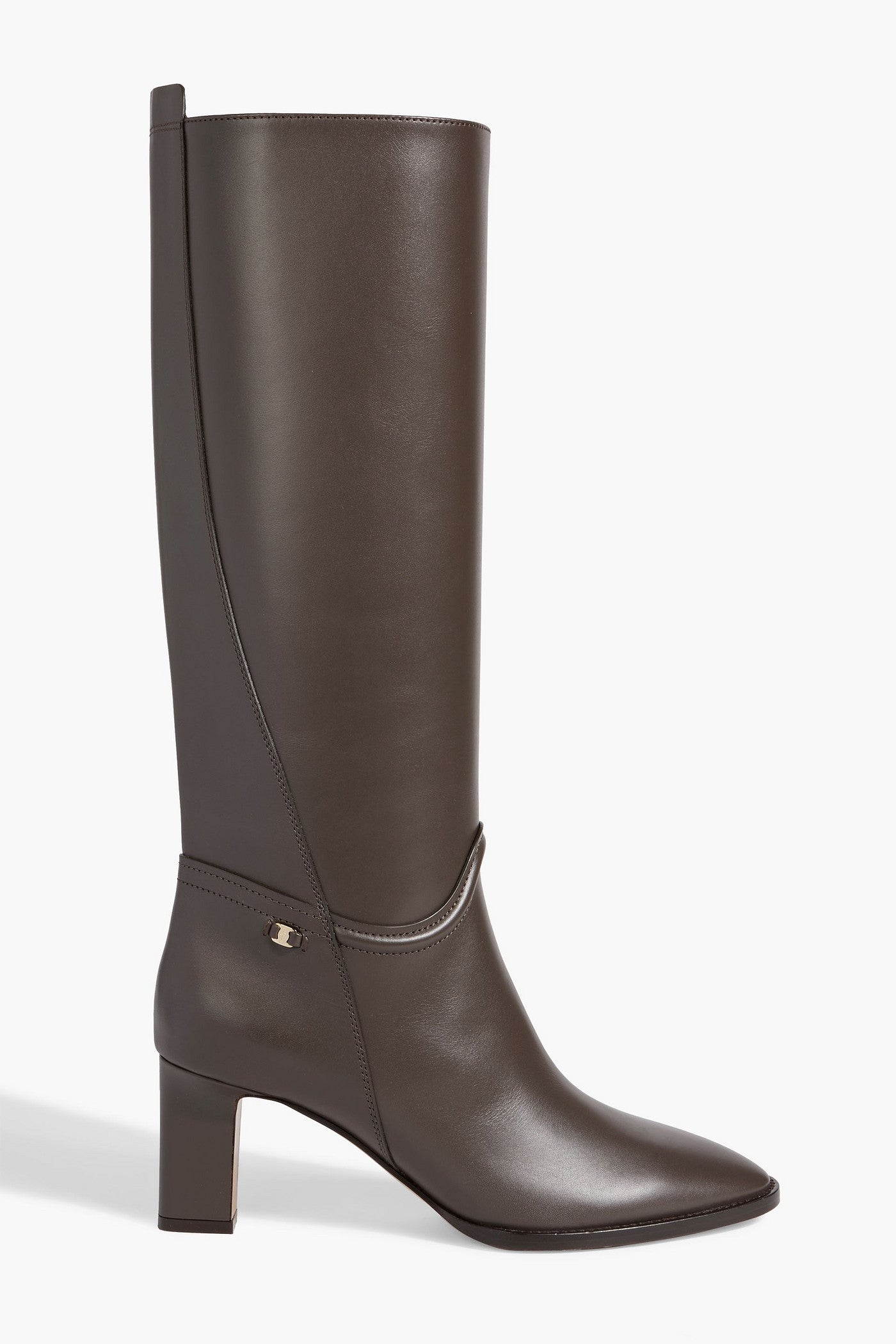 Ferragamo Torris Embellished Leather Knee Boots Dark Brown Women's