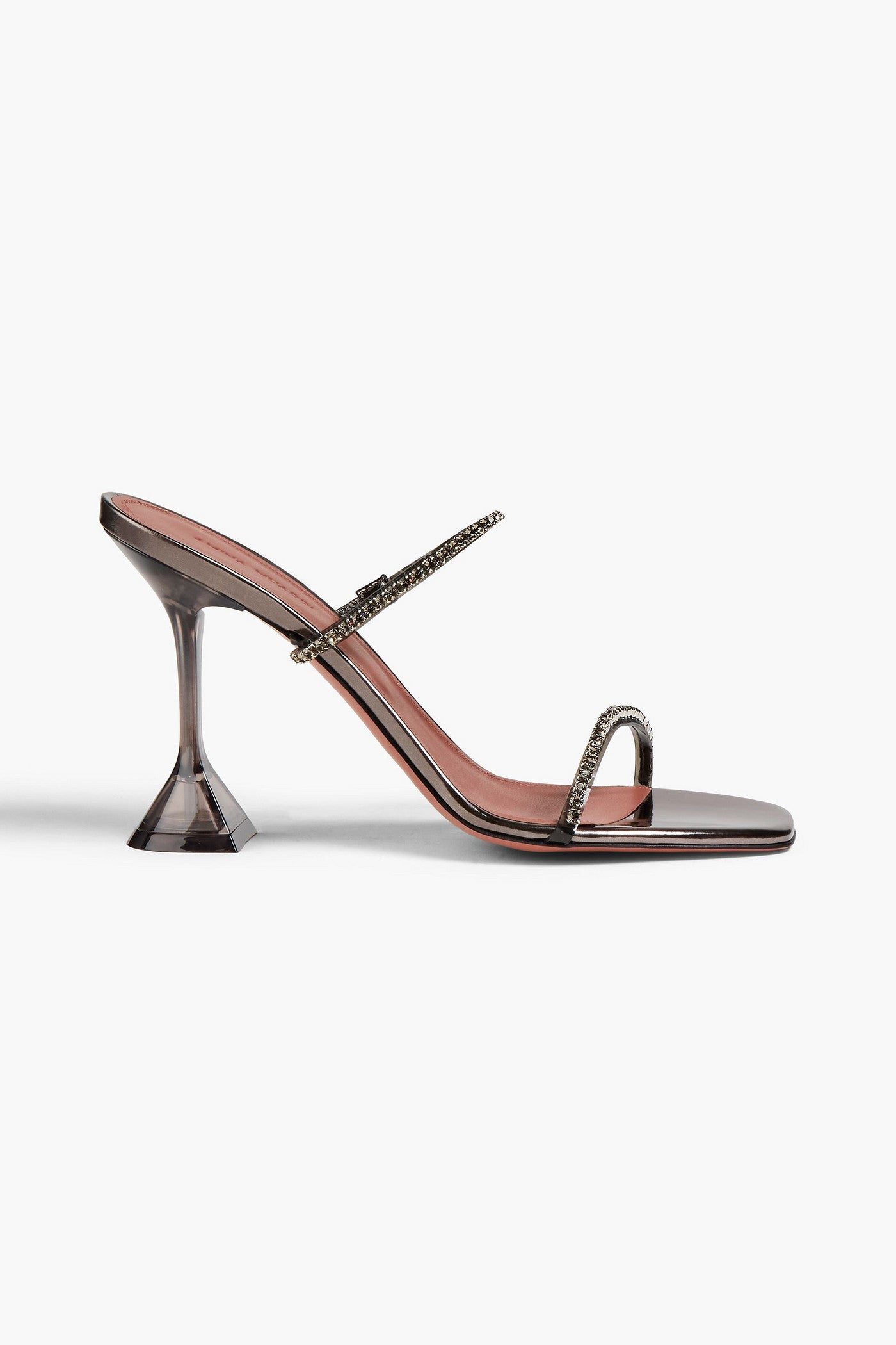 Amina Muaddi Gilda Glass Crystal-Embellished Pvc And Mirrored-Leather Mules Gunmetal Women's